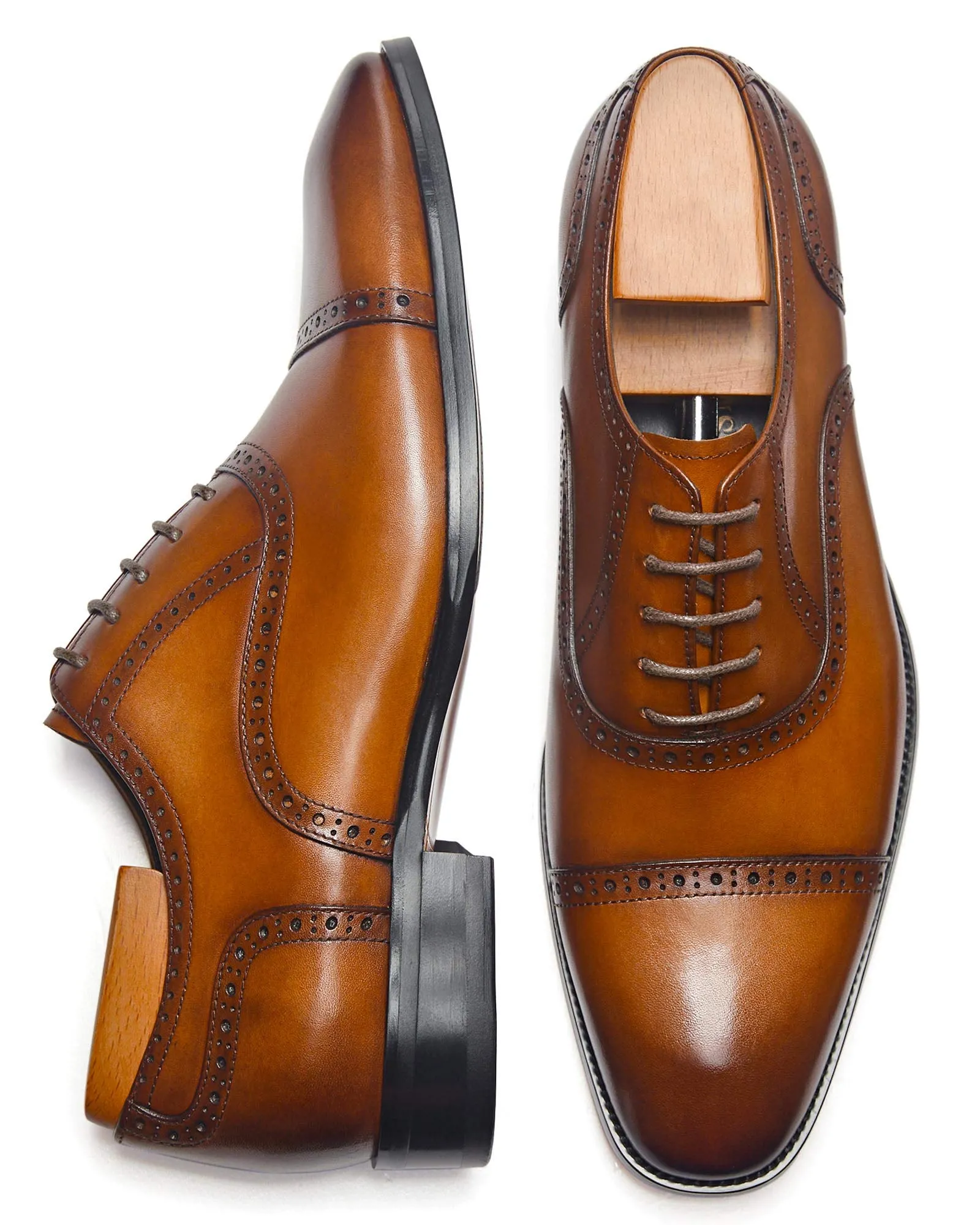 ALIPASINM Mens Oxford Leather Formal Dress Shoes Brown 9