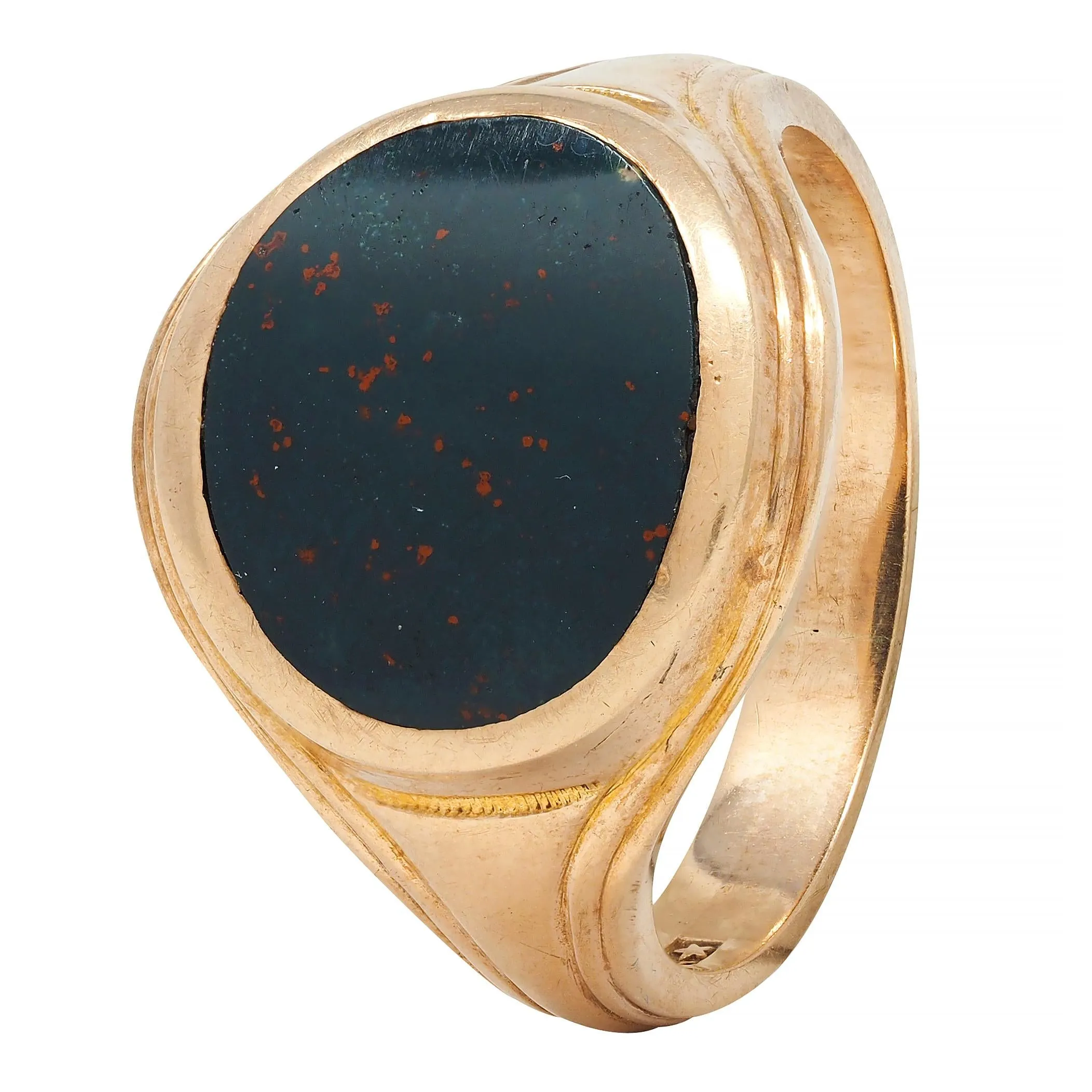 Allsop Bros. Early Art Deco Bloodstone 14 Karat Yellow Gold Antique Unisex Signet Ring
