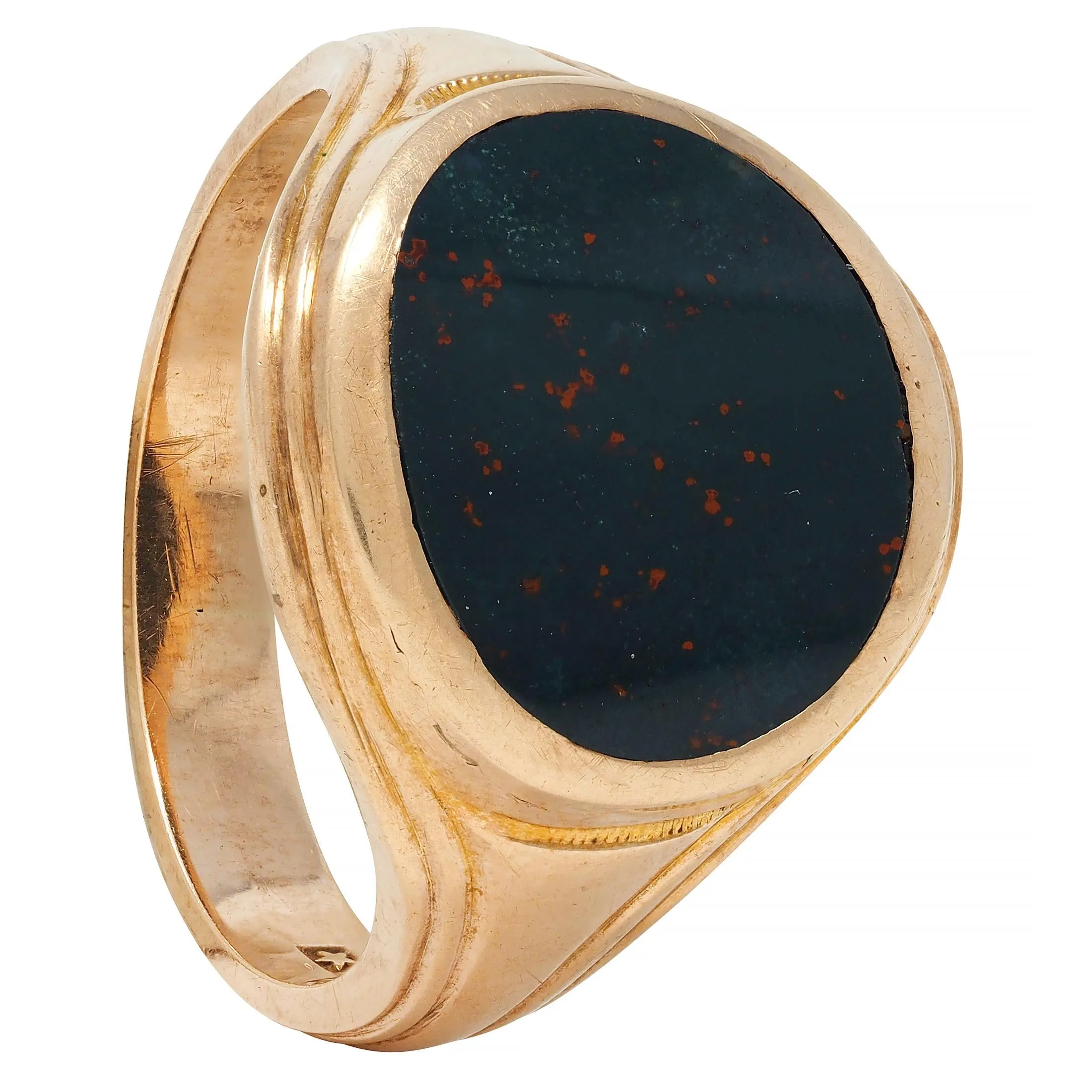 Allsop Bros. Early Art Deco Bloodstone 14 Karat Yellow Gold Antique Unisex Signet Ring