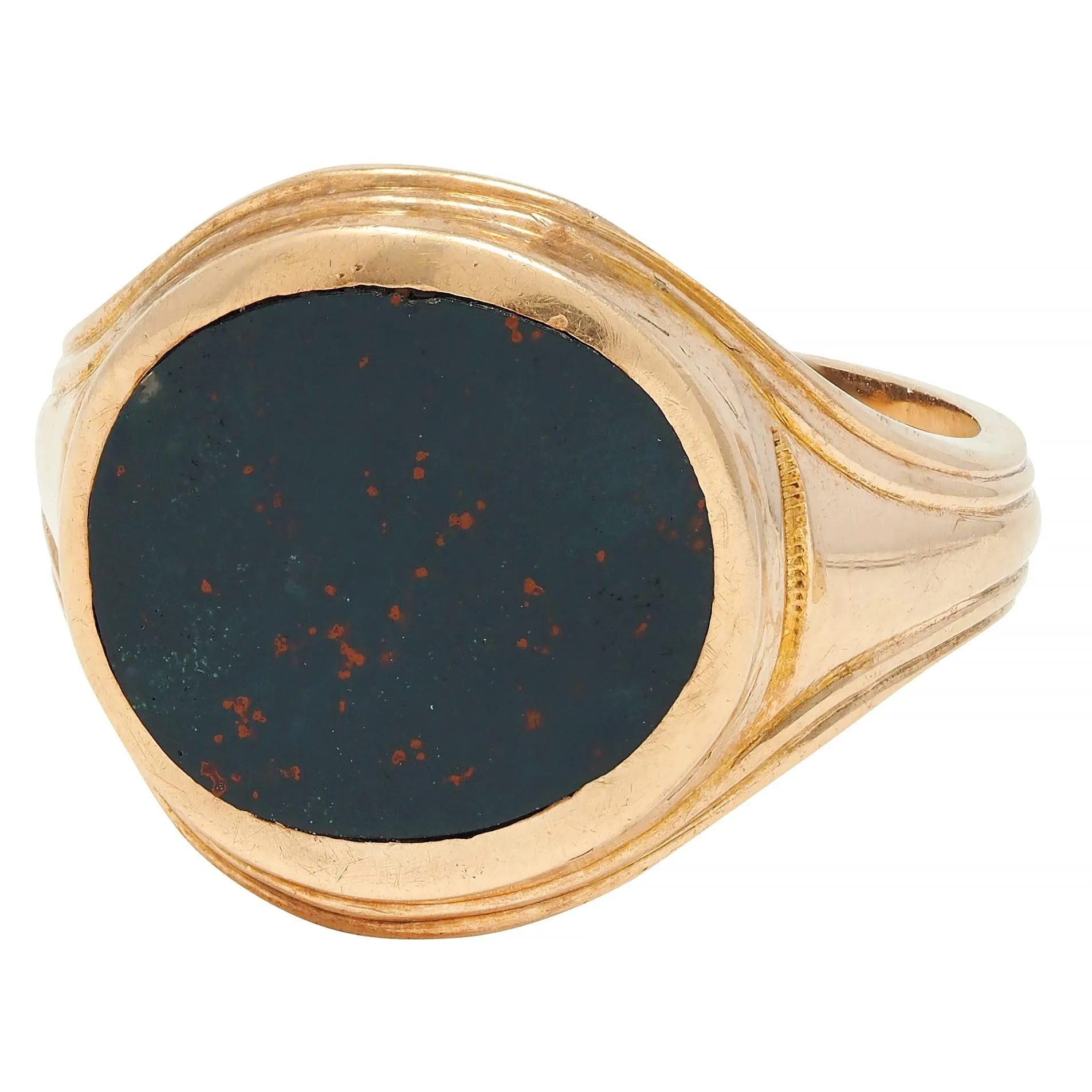 Allsop Bros. Early Art Deco Bloodstone 14 Karat Yellow Gold Antique Unisex Signet Ring