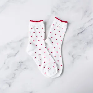 Always Lovely Heart Socks - White/Red