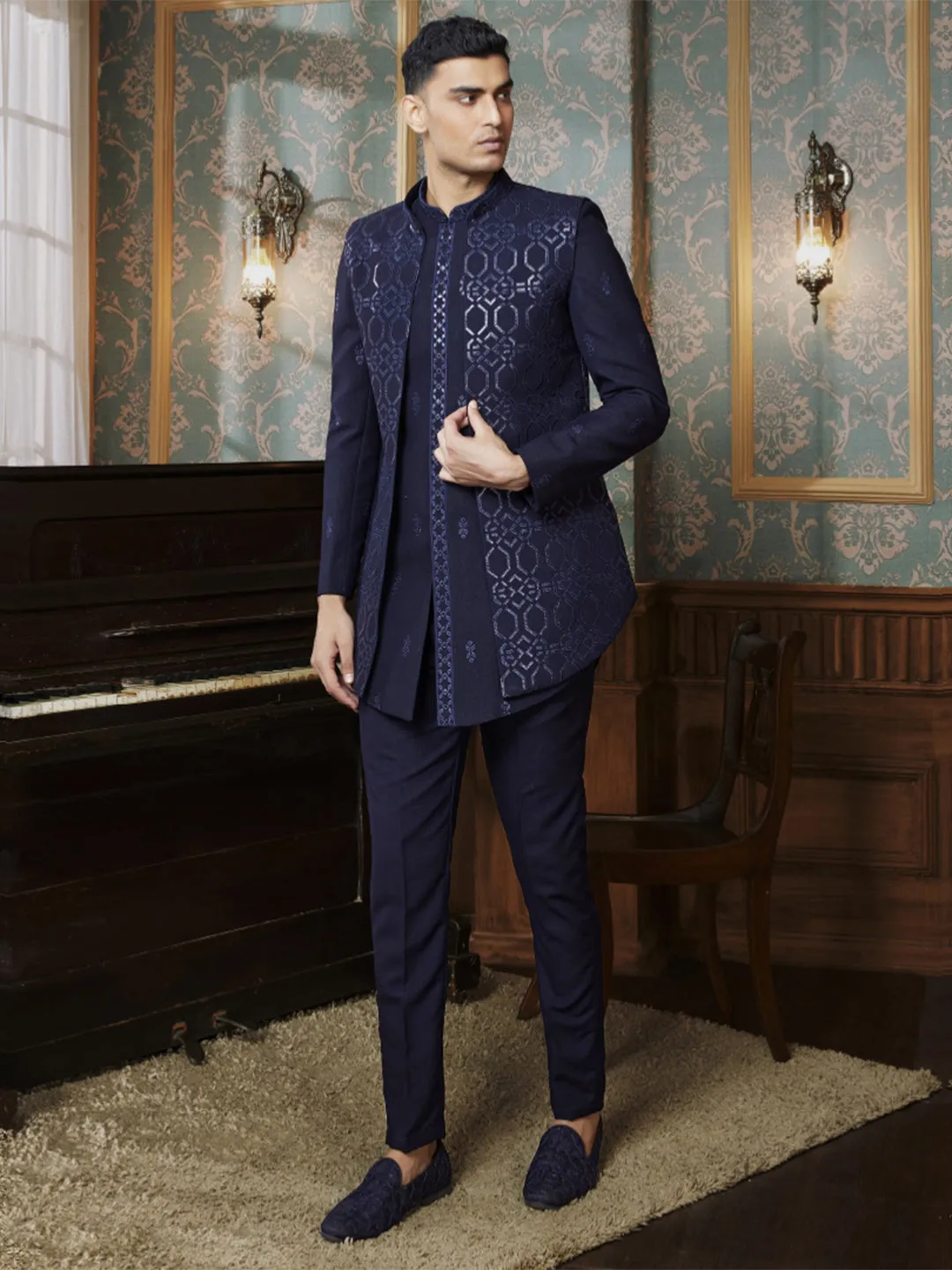 Amazing Three Piece  Jodhpuri in Navy
