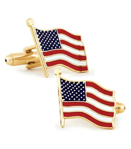 American Flag Cufflinks, Full Color Enamel
