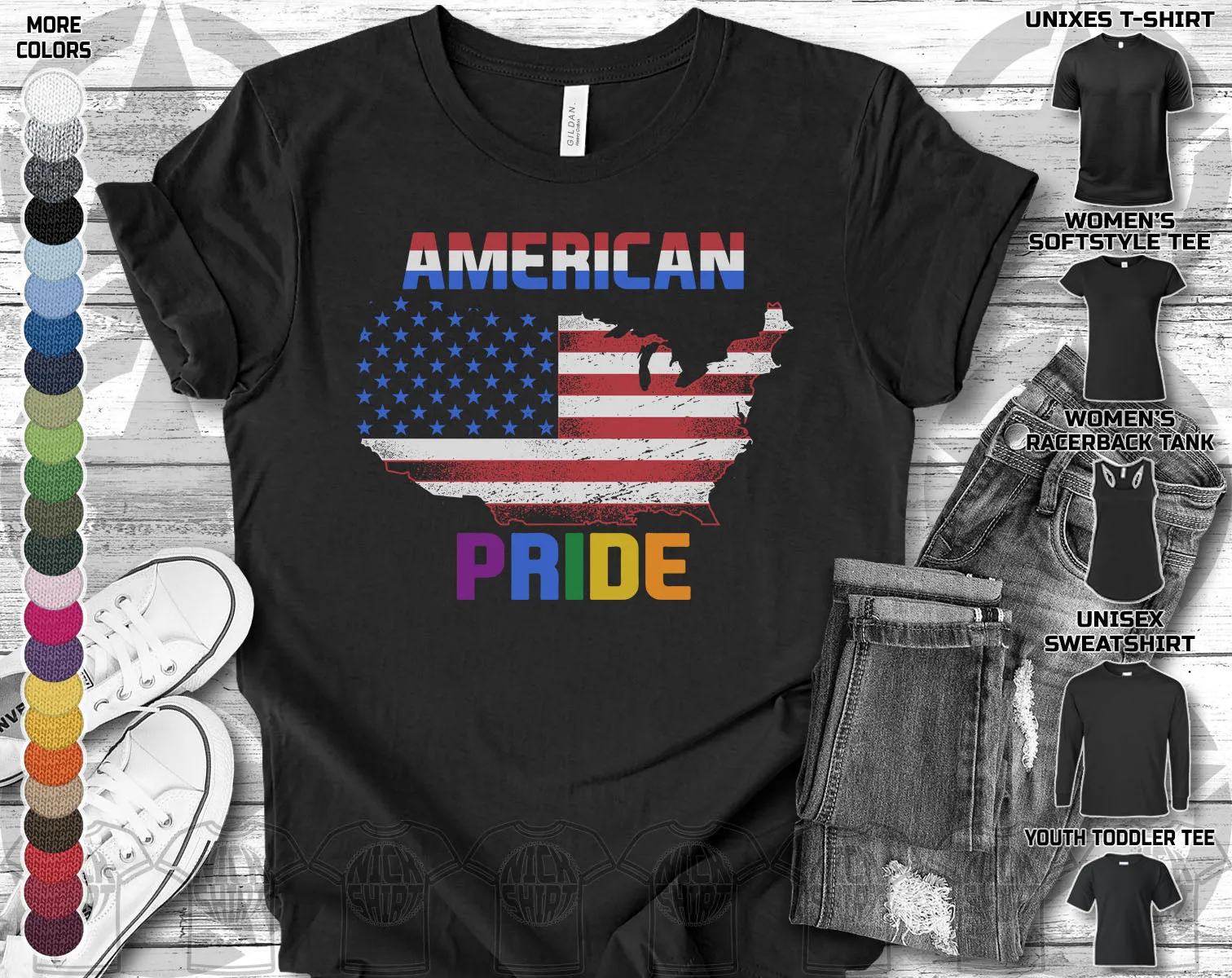 American Pride LGTBQ Rainbow Freedom Peace American Flag Independence Day July 4th Gift Unisex T-Shirt