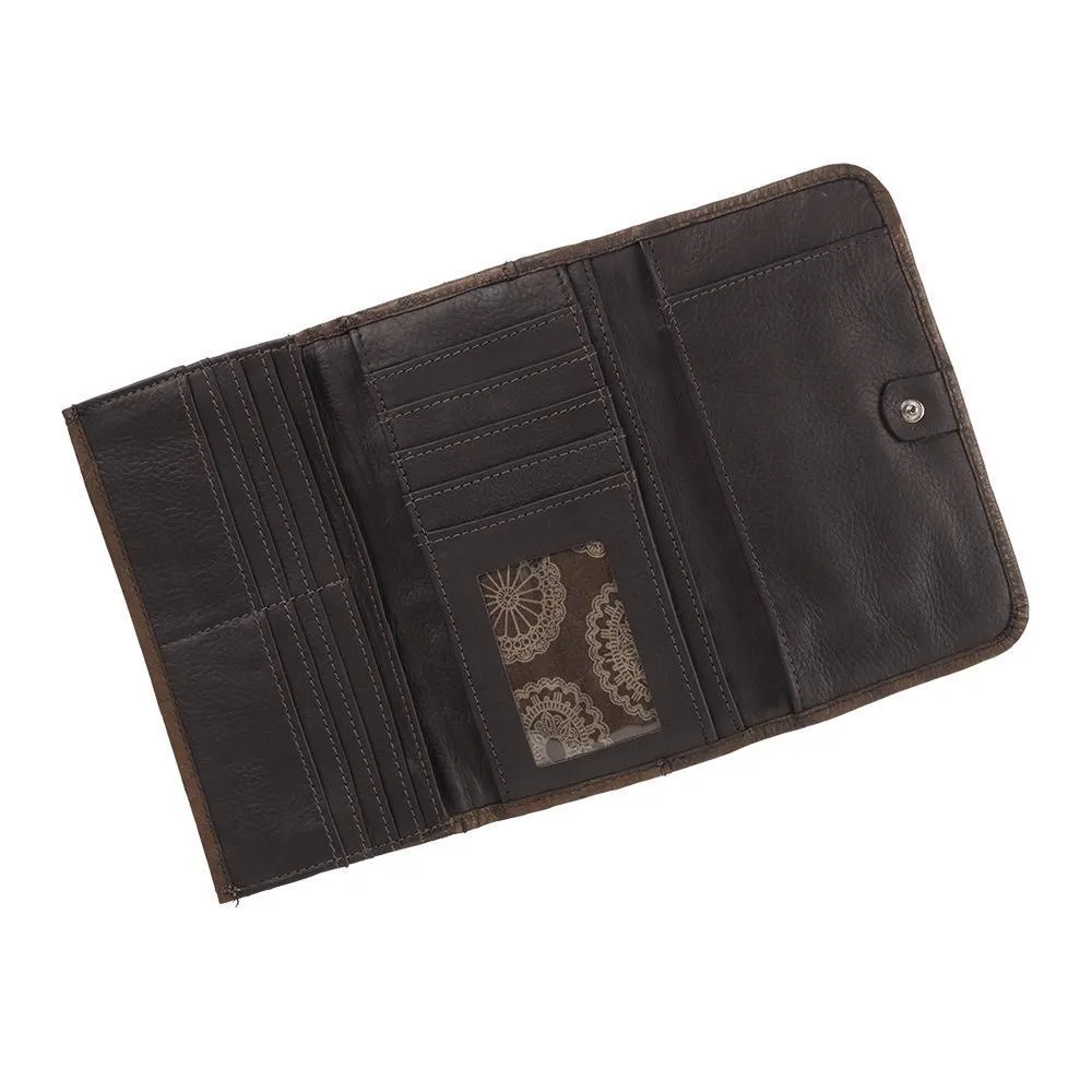 American West Handbag Hitchin' Post Collection: Leather Tri-Fold Western Wallet