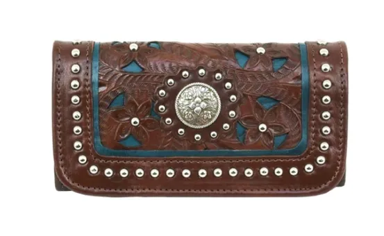 American West Handbag Lady Lace Collection: Leather Tri-Fold Western Wallet