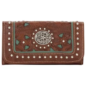 American West Handbag Lady Lace Collection: Leather Tri-Fold Western Wallet