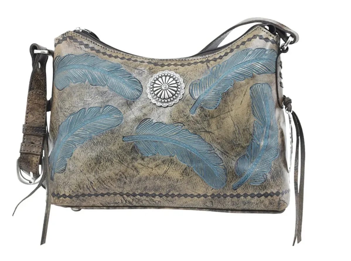 American West Handbag Sacred Bird Collection: Leather Zip Top Shoulder