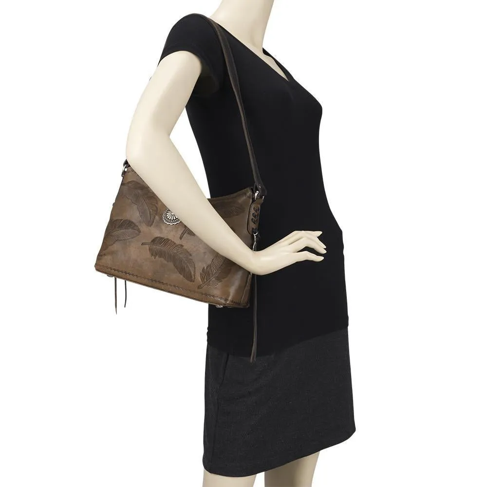 American West Handbag Sacred Bird Collection: Leather Zip Top Shoulder