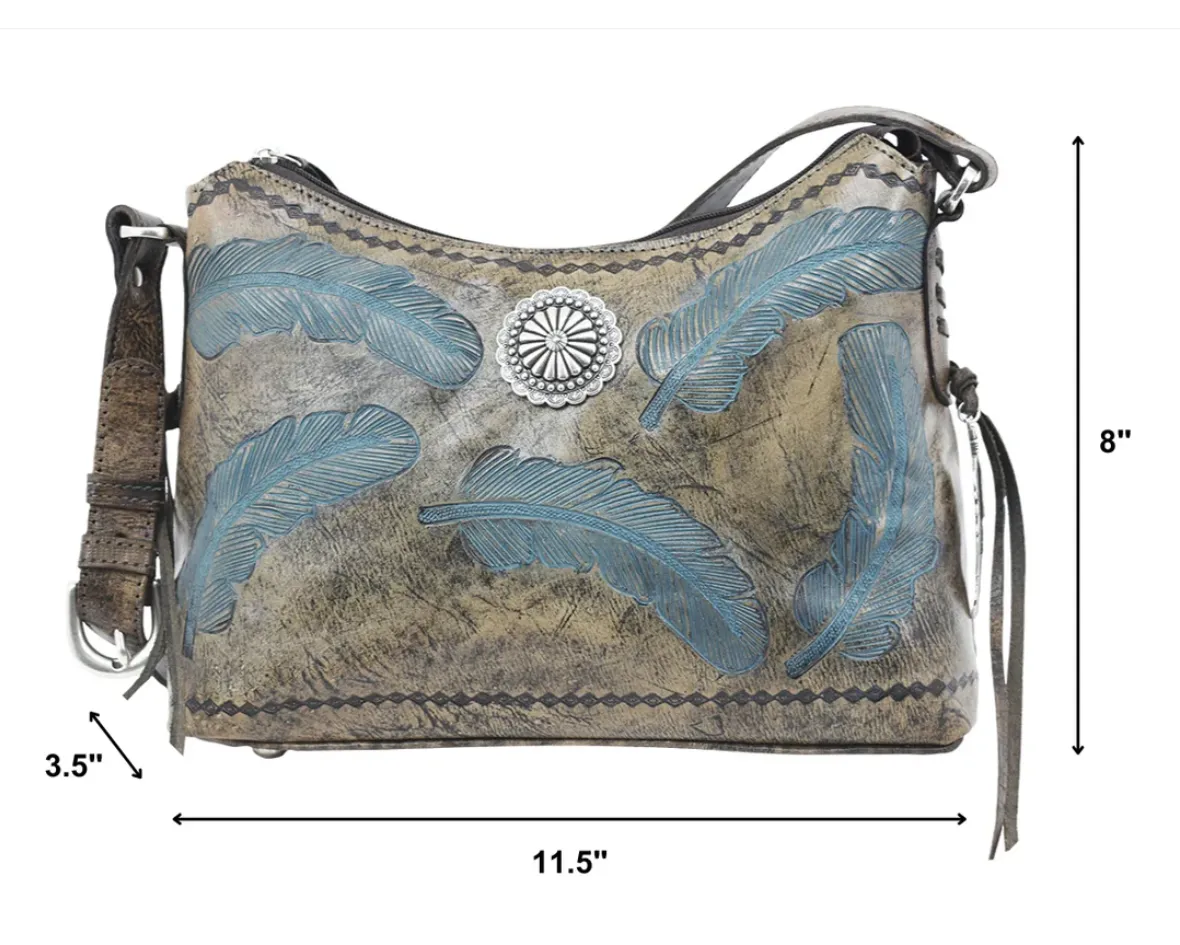 American West Handbag Sacred Bird Collection: Leather Zip Top Shoulder