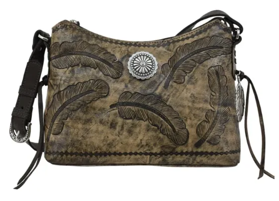American West Handbag Sacred Bird Collection: Leather Zip Top Shoulder