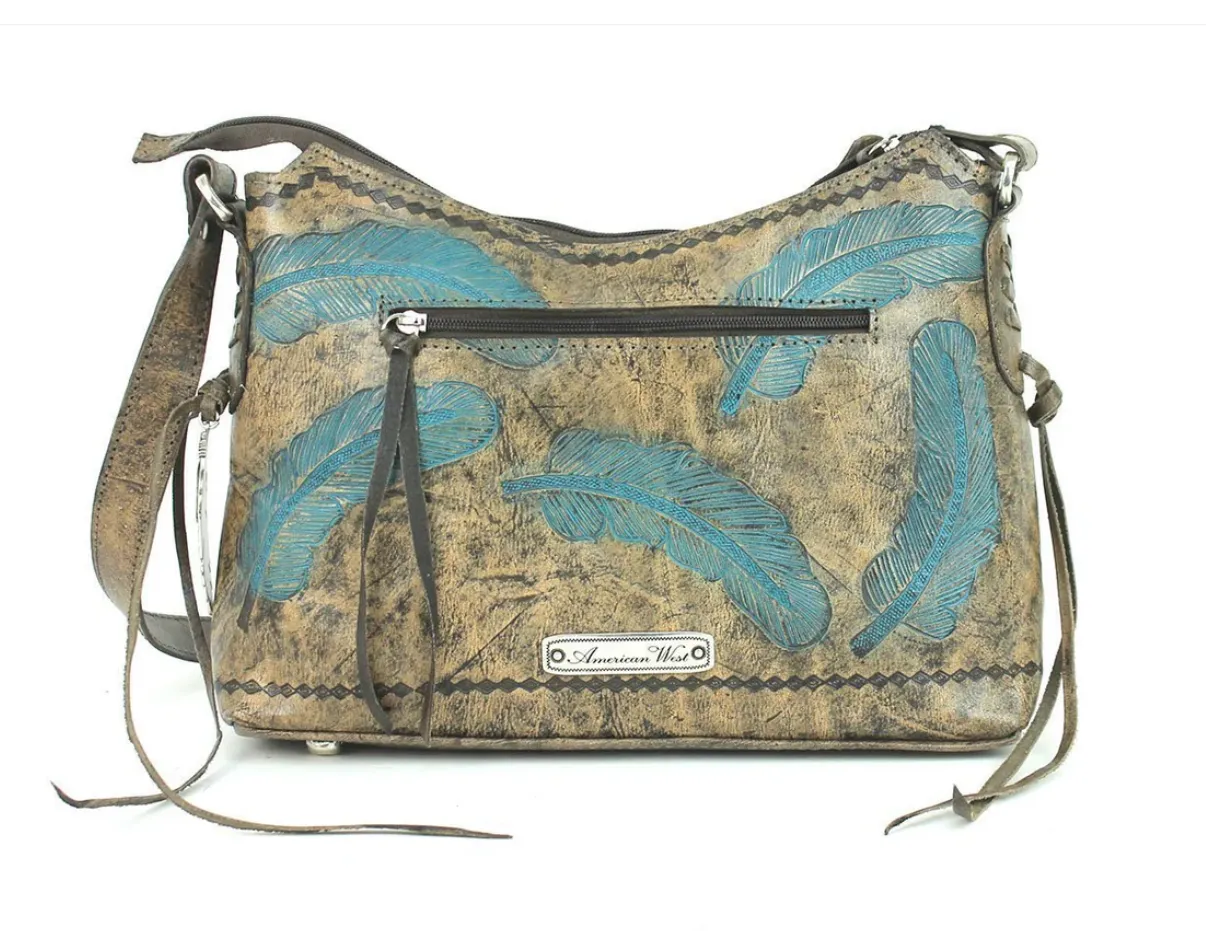 American West Handbag Sacred Bird Collection: Leather Zip Top Shoulder