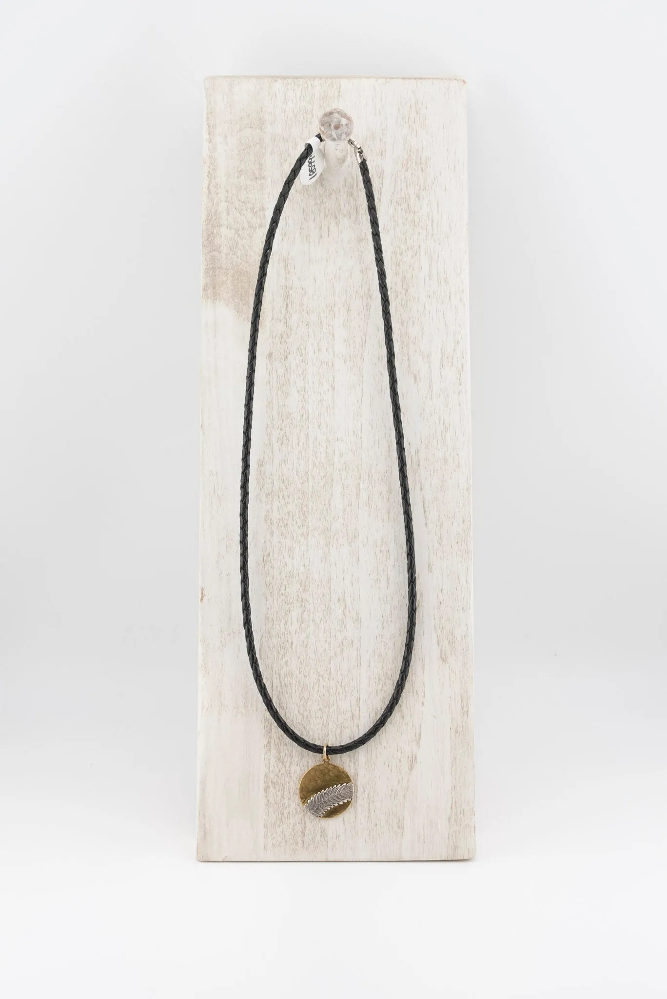 AMY LEA Brass & Sterling Leaf on Leather Cord