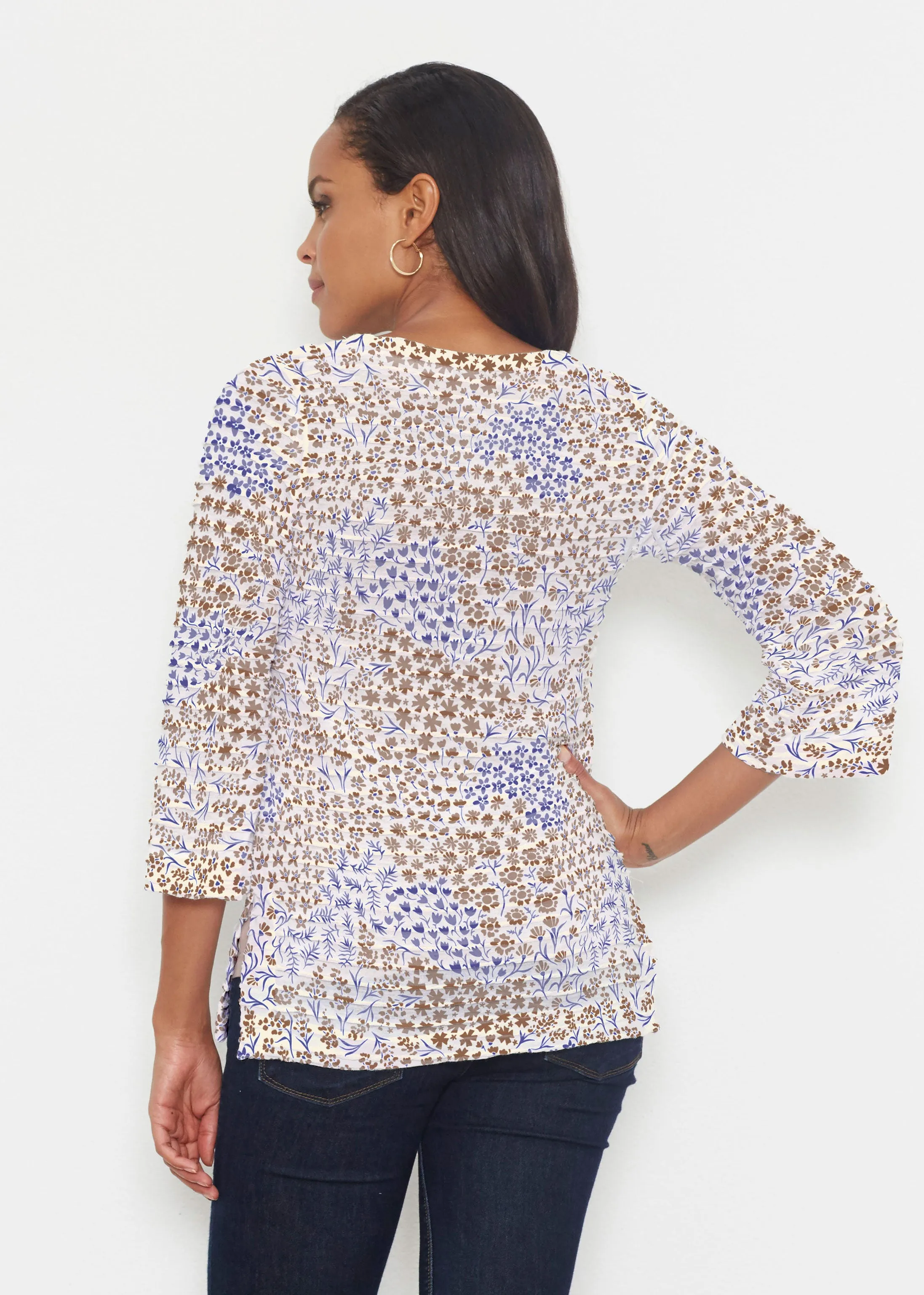 Annabelle Autumn (8058) ~ Banded 3/4 Bell-Sleeve V-Neck Tunic