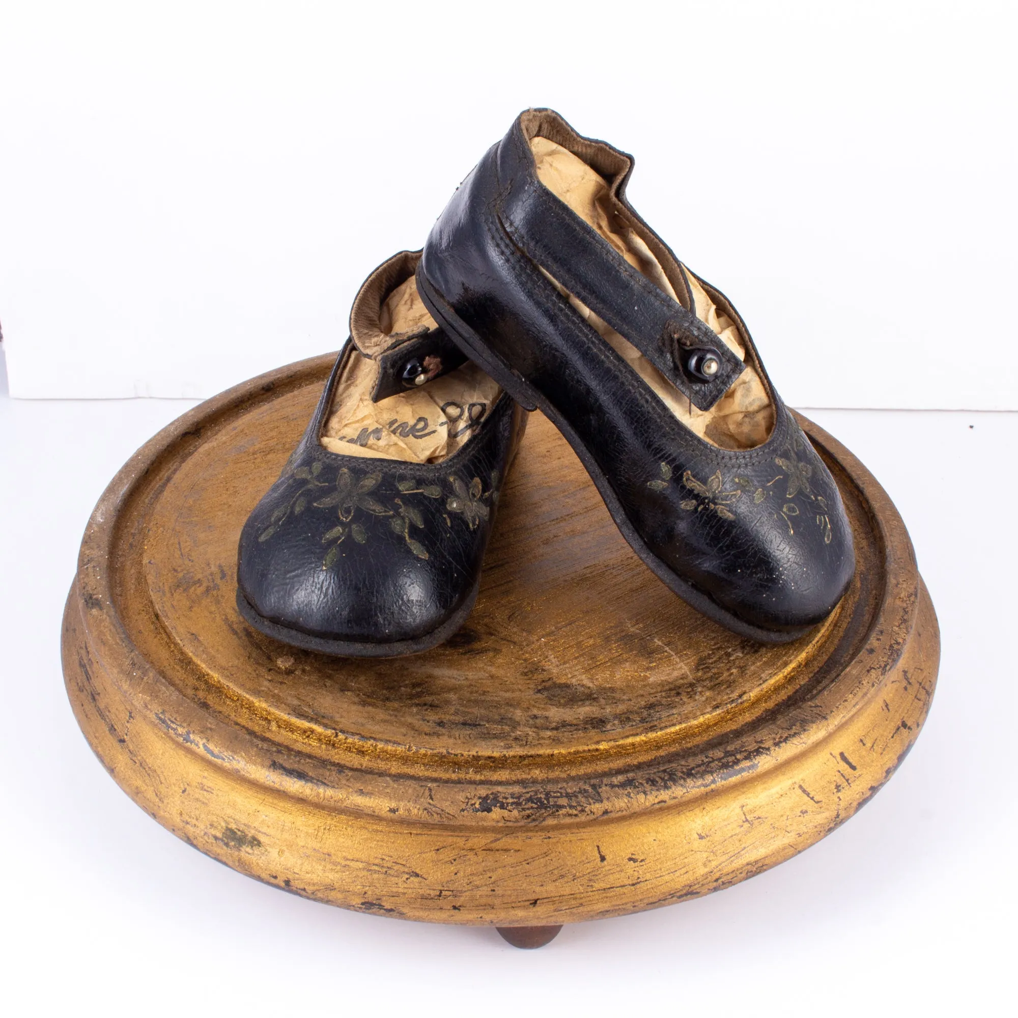 Antique Victorian Children's Shoes on Glass Cloche Display