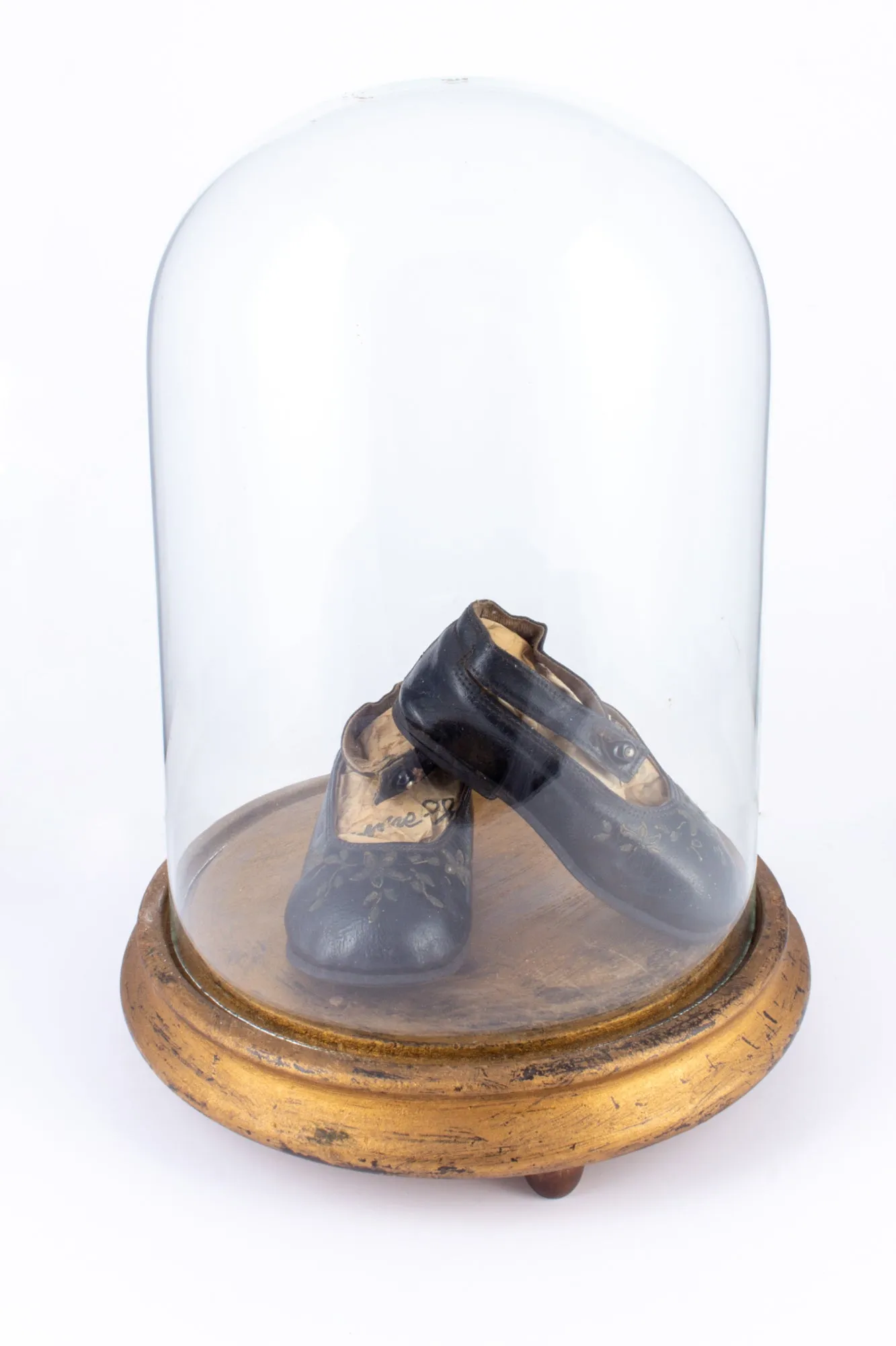 Antique Victorian Children's Shoes on Glass Cloche Display