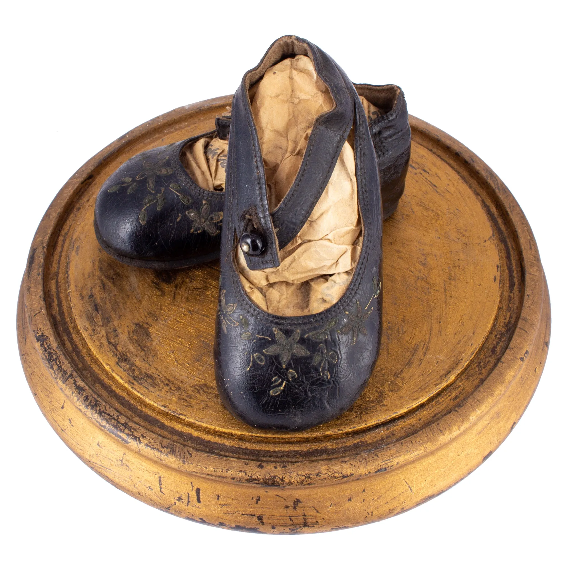 Antique Victorian Children's Shoes on Glass Cloche Display