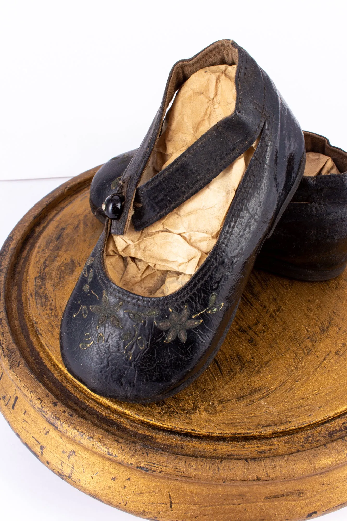 Antique Victorian Children's Shoes on Glass Cloche Display
