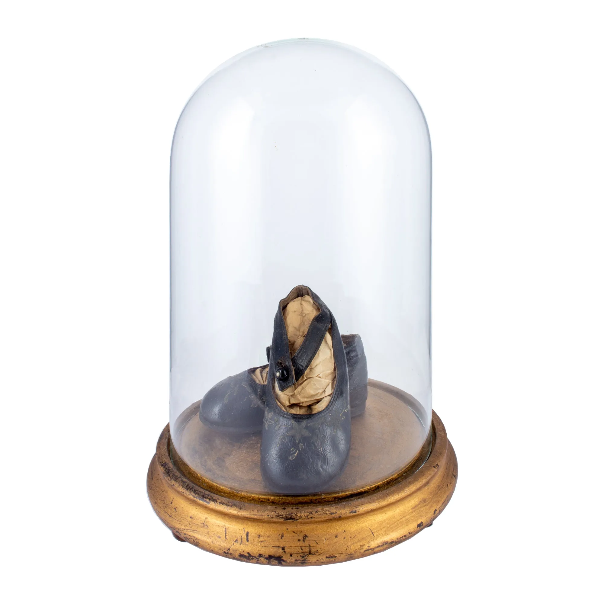 Antique Victorian Children's Shoes on Glass Cloche Display