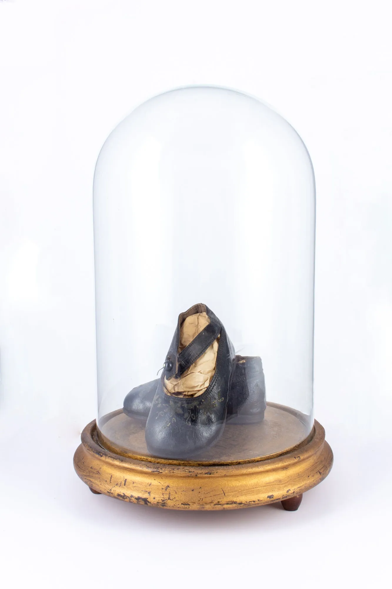 Antique Victorian Children's Shoes on Glass Cloche Display