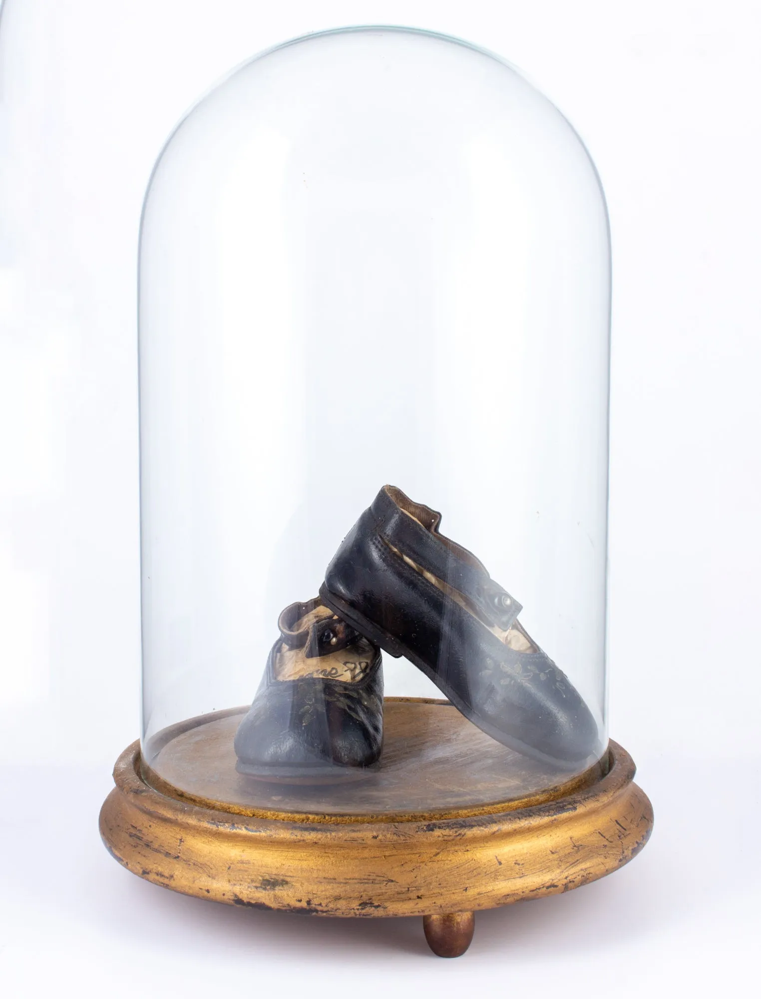 Antique Victorian Children's Shoes on Glass Cloche Display