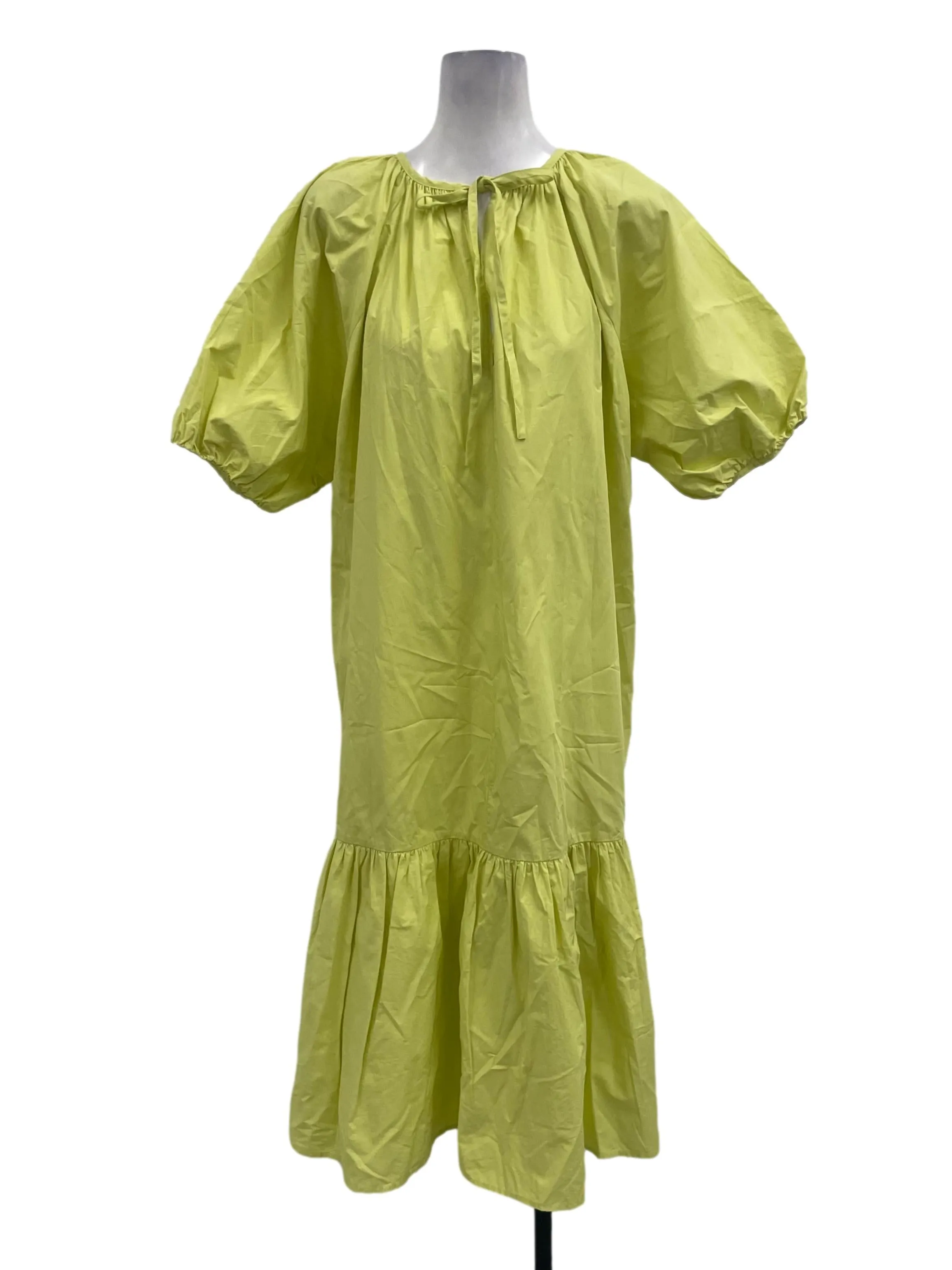 Apple Green Puff Sleeve Ruffle Dress OSN