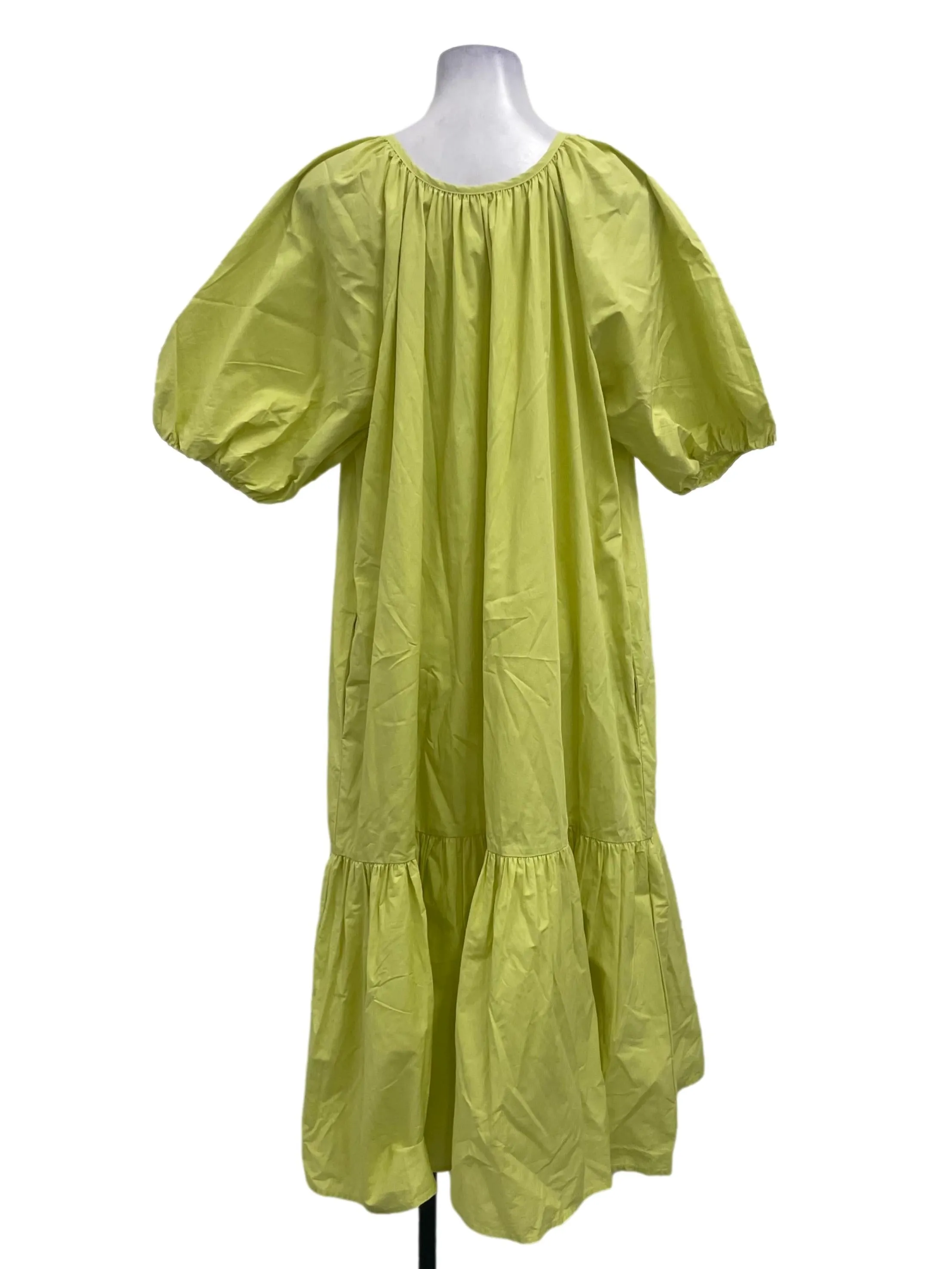 Apple Green Puff Sleeve Ruffle Dress OSN