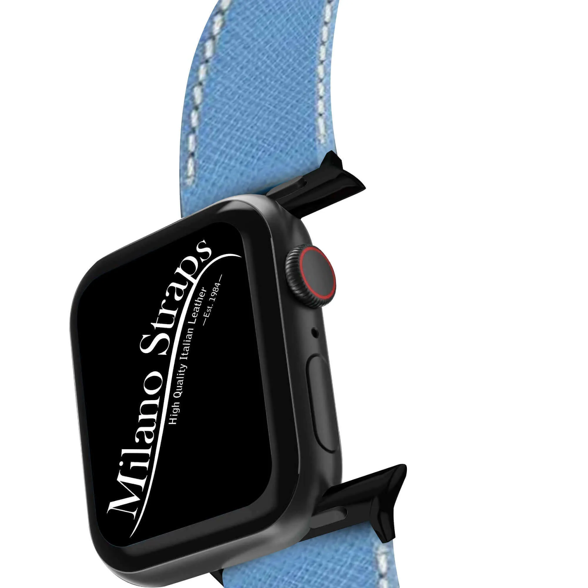 Apple Watch Leather Band ™ Light Blue Saffiano Ecru Stitches