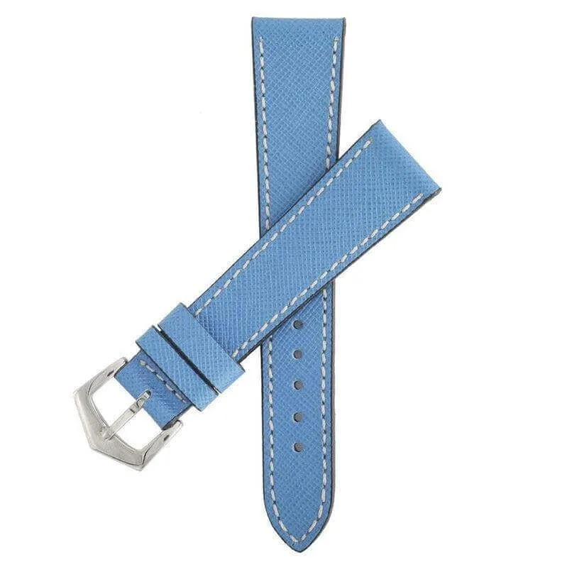 Apple Watch Leather Band ™ Light Blue Saffiano Ecru Stitches