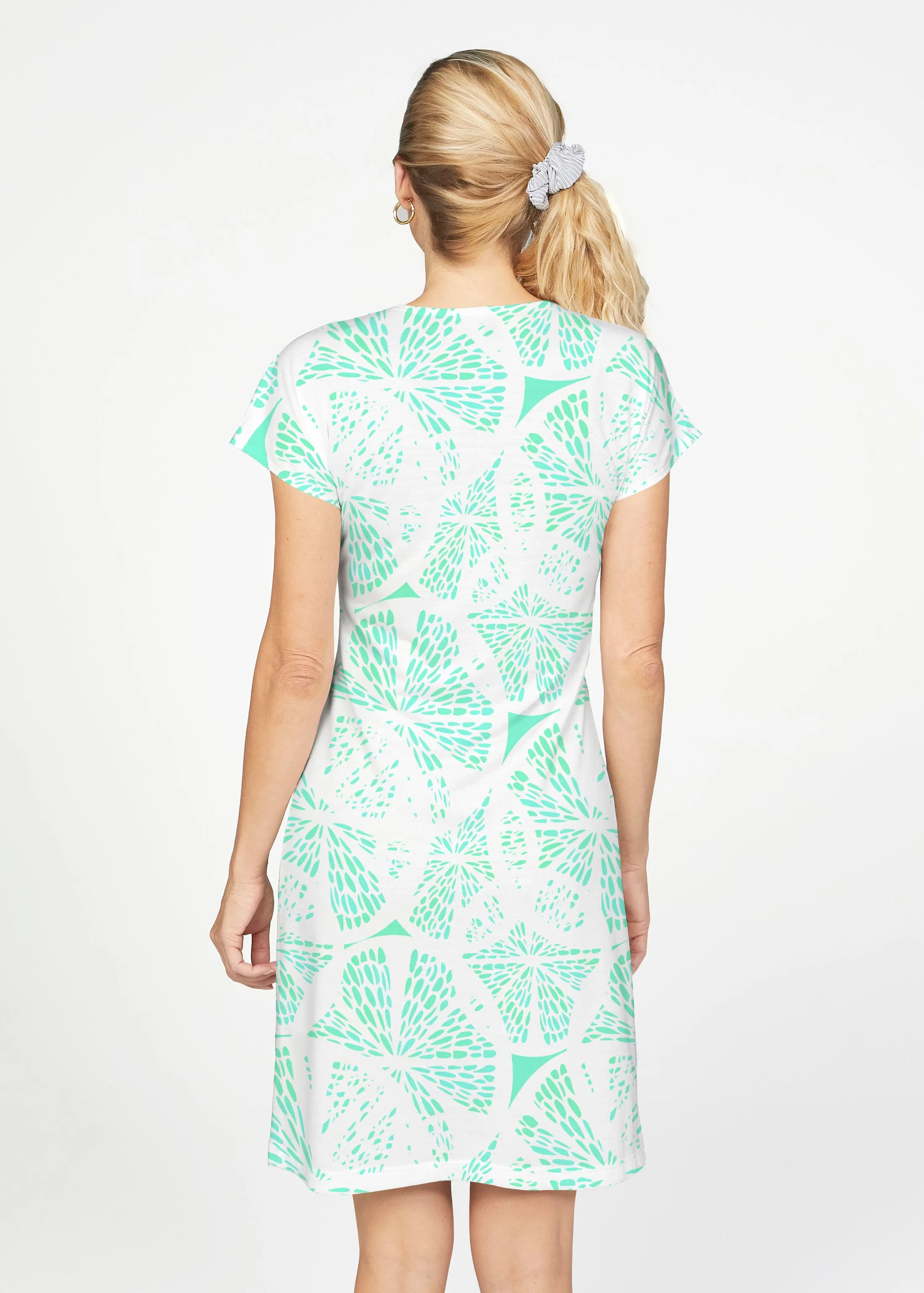 Aqua Citrus (7855) ~ French Terry Short Sleeve Crew Dress