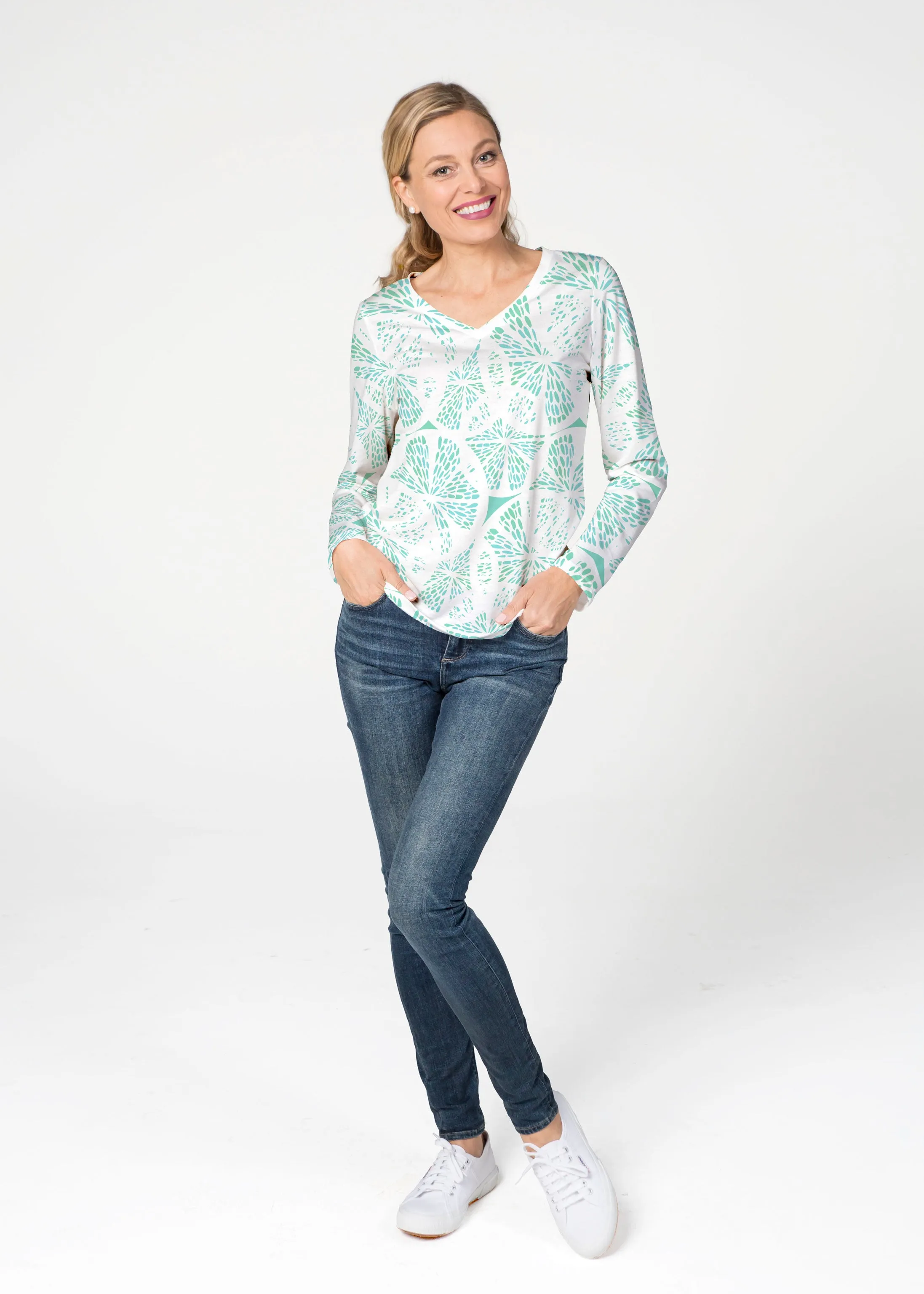 Aqua Citrus (7855) ~ French Terry V-neck Top
