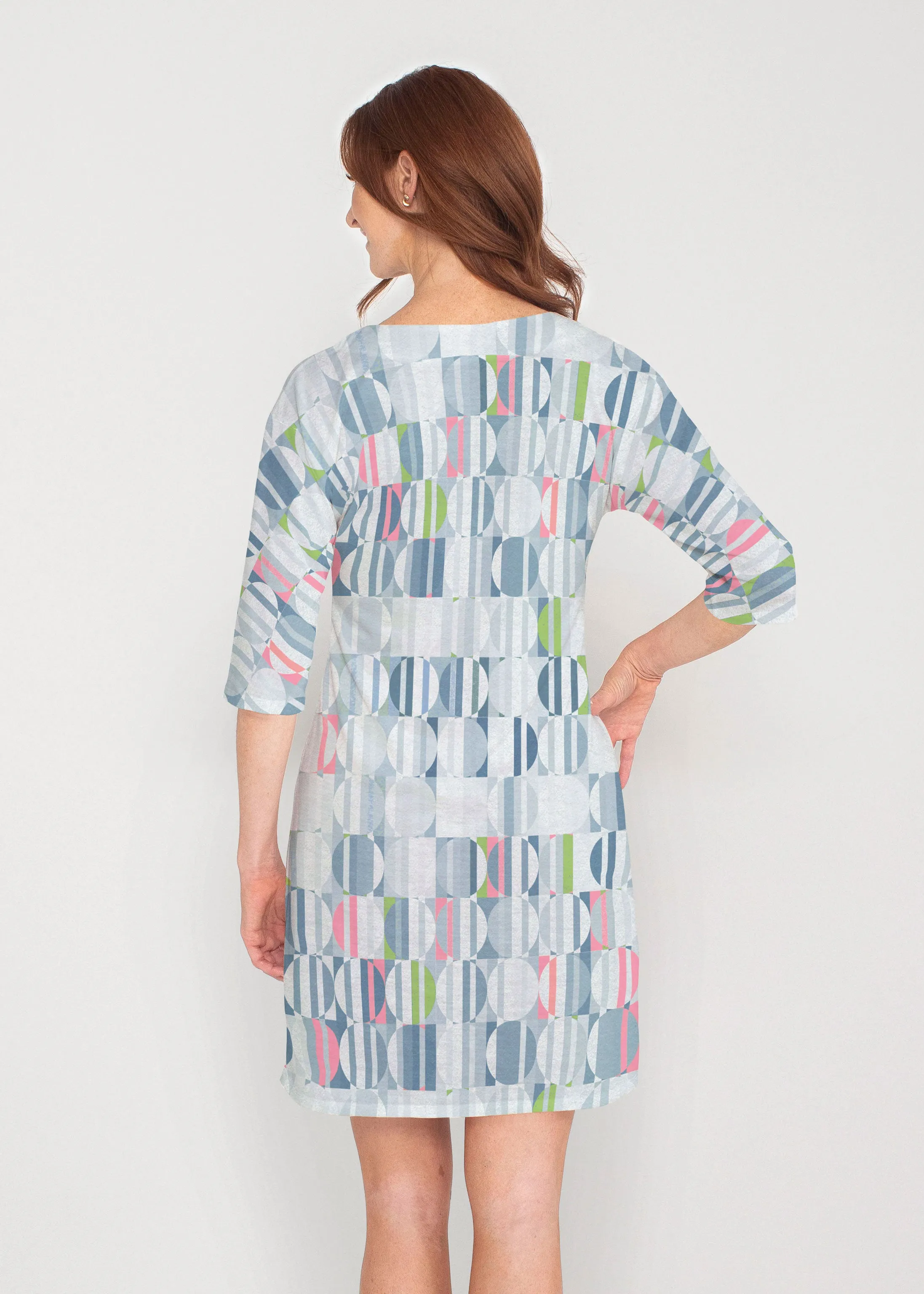 Around We Go (8012) ~ Drop Shoulder 3/4 Sleeve V-Neck Dress
