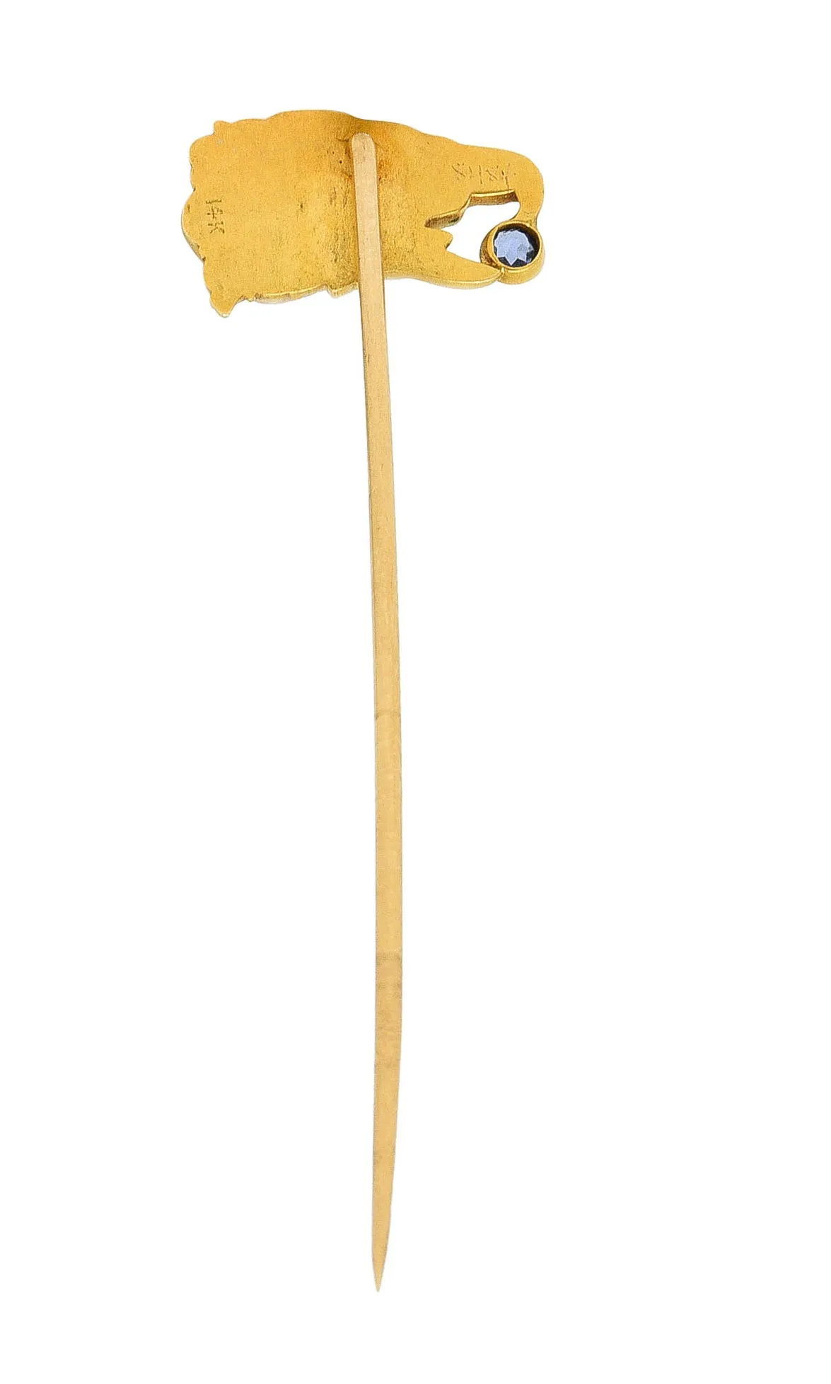 Art Nouveau Sapphire 14 Karat Gold Eagle Head Stickpin