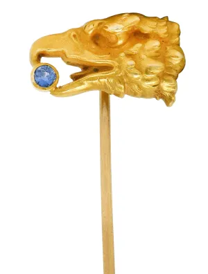 Art Nouveau Sapphire 14 Karat Gold Eagle Head Stickpin