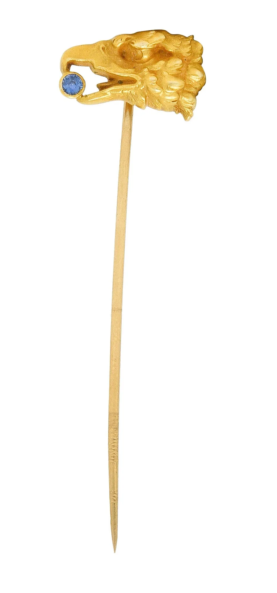 Art Nouveau Sapphire 14 Karat Gold Eagle Head Stickpin