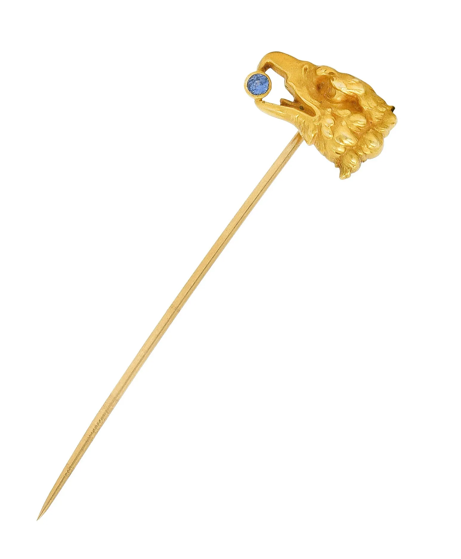 Art Nouveau Sapphire 14 Karat Gold Eagle Head Stickpin