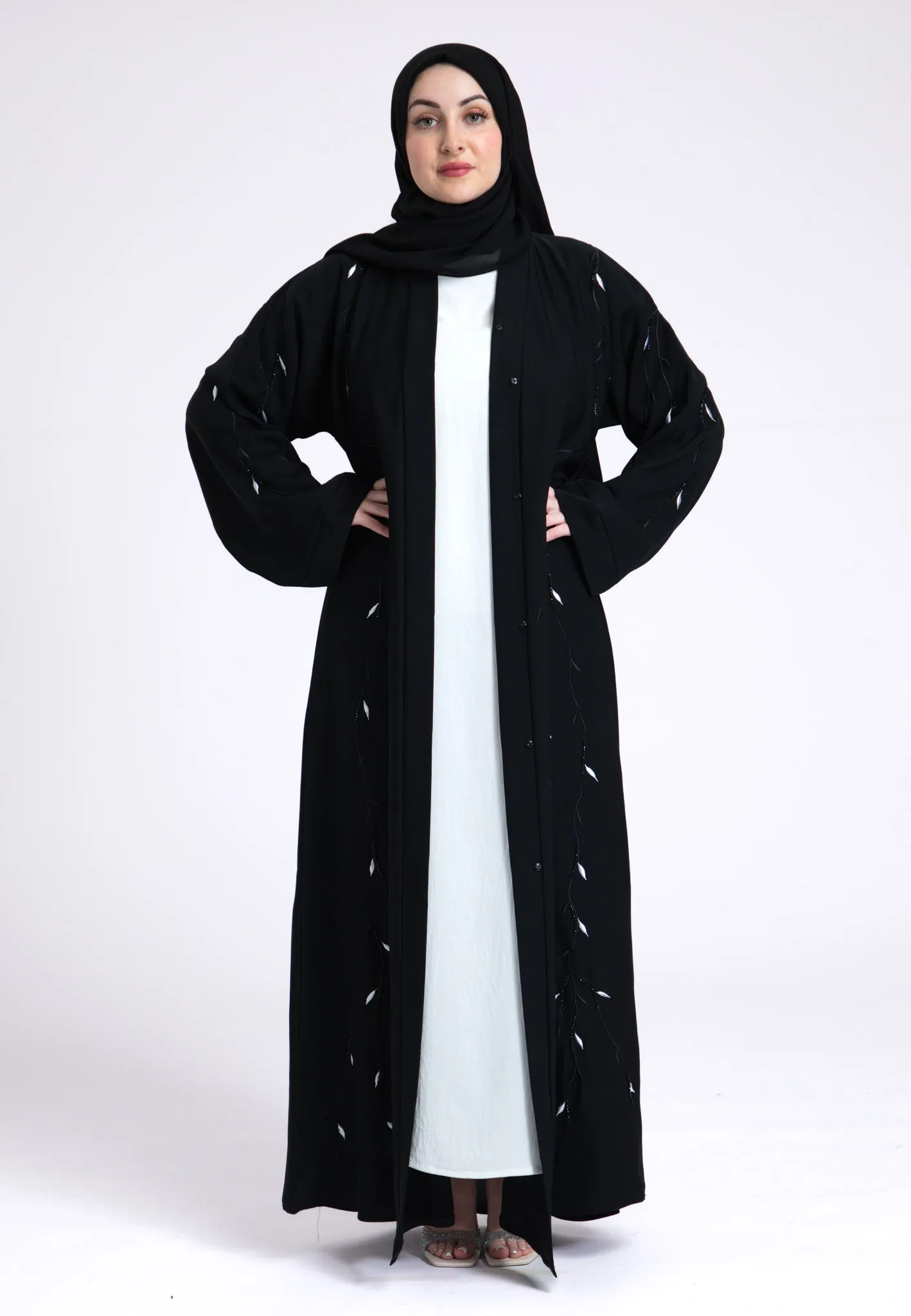 Arwa Black Open Abaya (Premium)