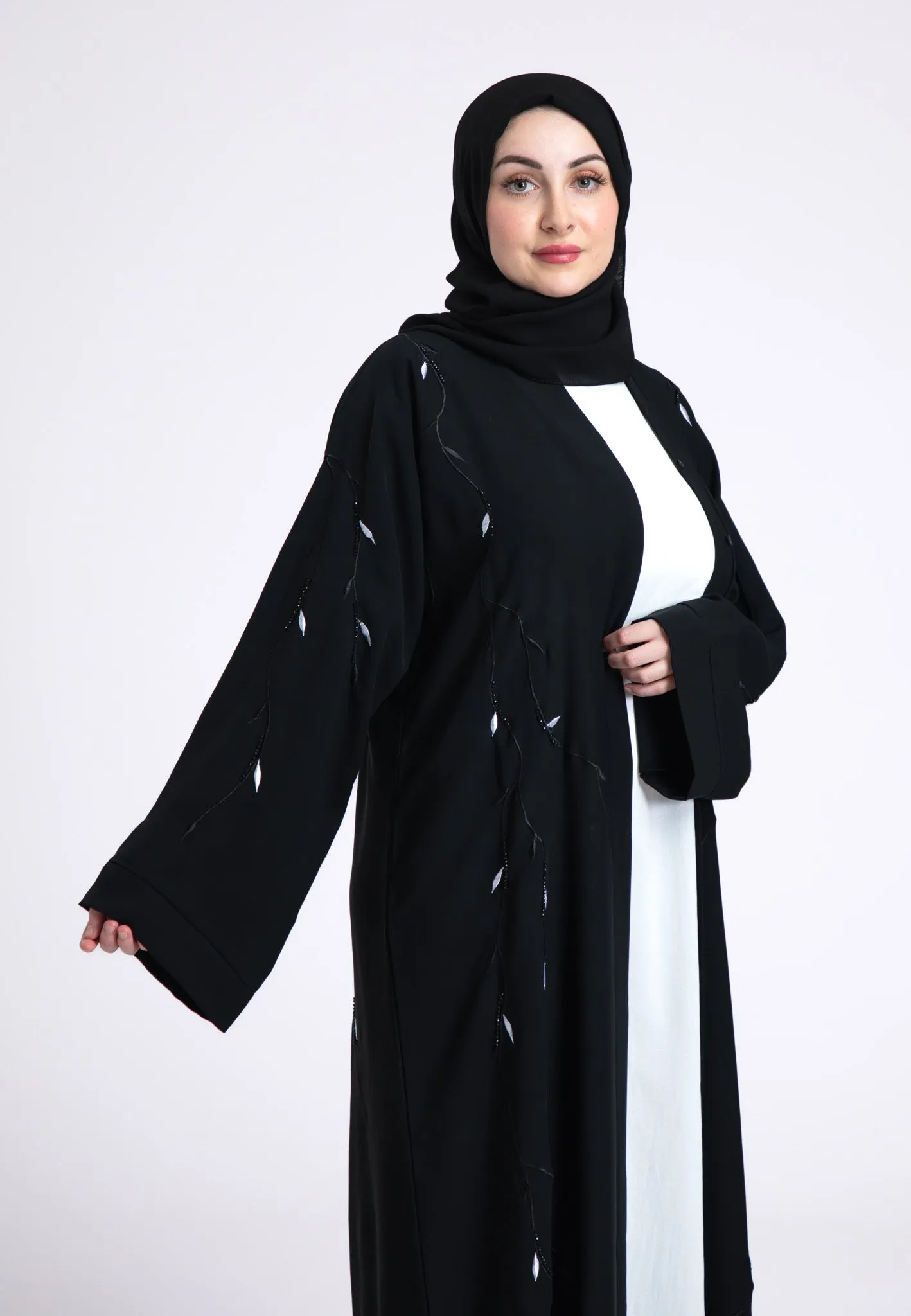 Arwa Black Open Abaya (Premium)