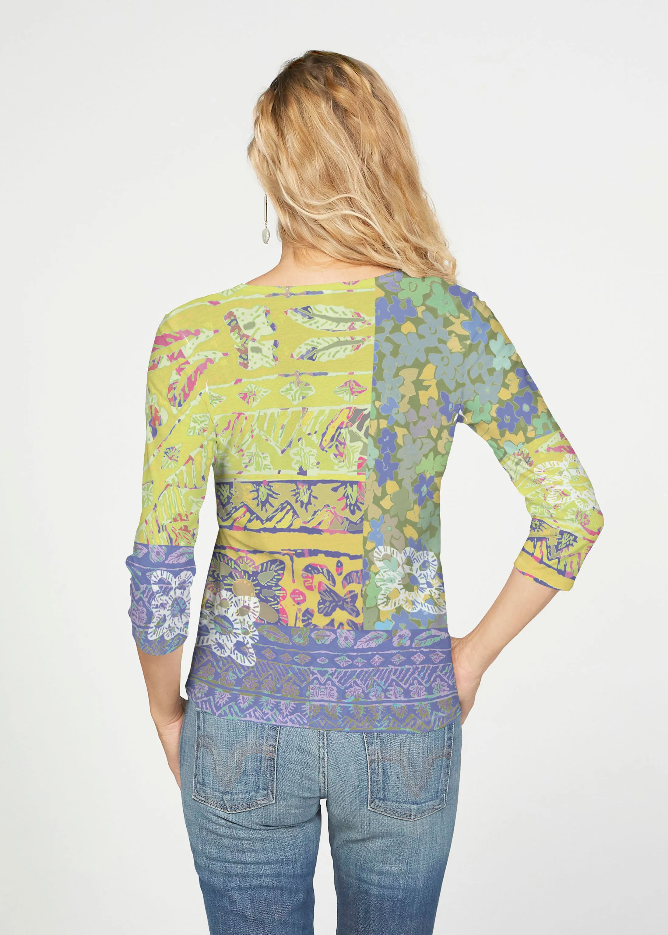 Aspen (19191) ~ French Terry Tie 3/4 Sleeve Top