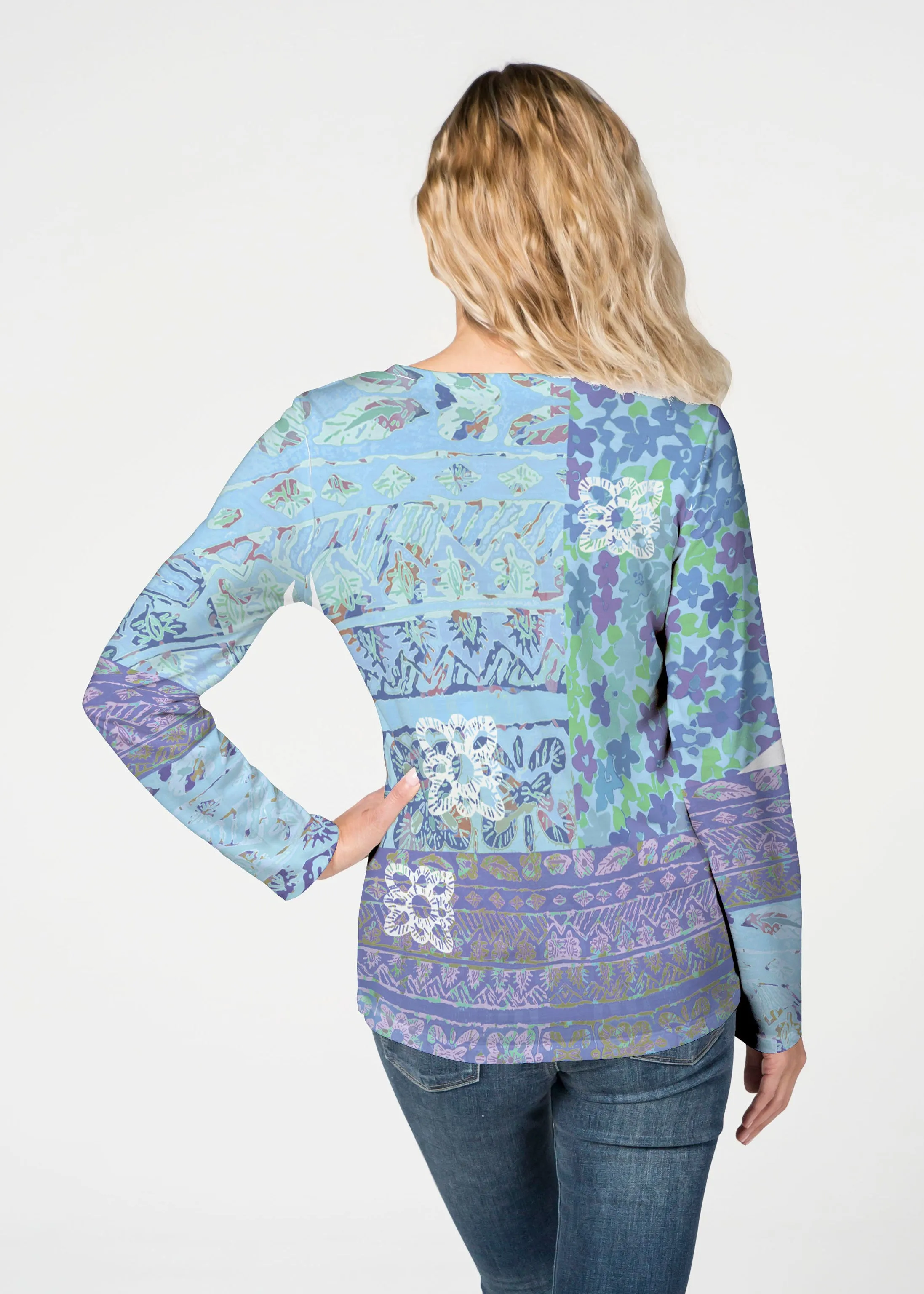 Aspen Aqua (19186) ~ French Terry V-neck Top
