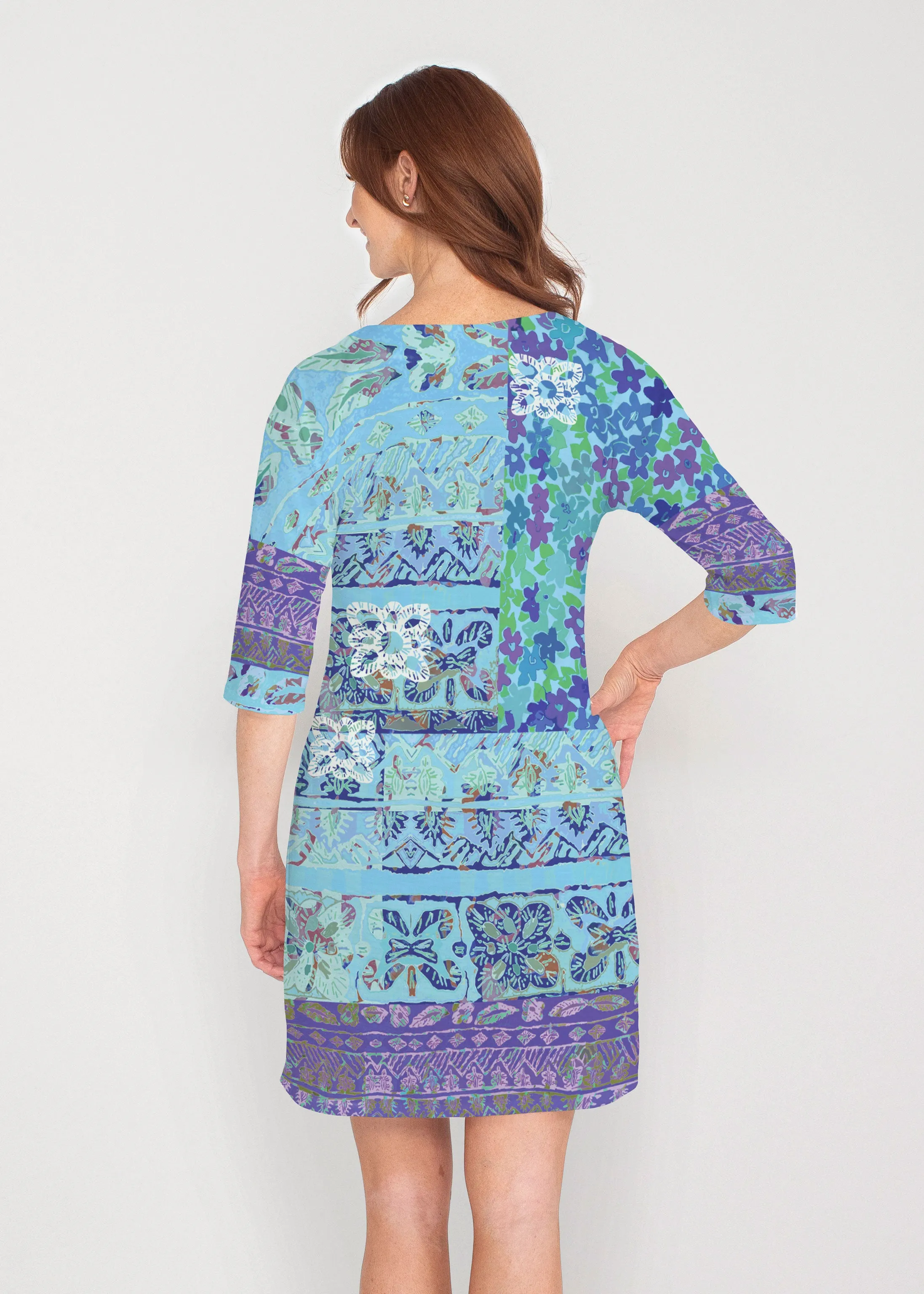 Aspen Aqua (19186) ~ Lucy 3/4 Sleeve V-Neck Dress
