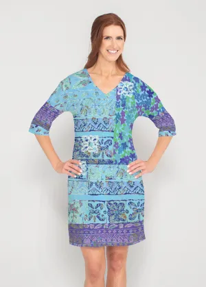 Aspen Aqua (19186) ~ Lucy 3/4 Sleeve V-Neck Dress