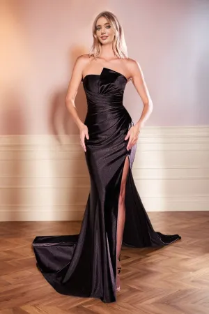 Asymmetrical Neckline Strapless Pleats Satin Prom Dress