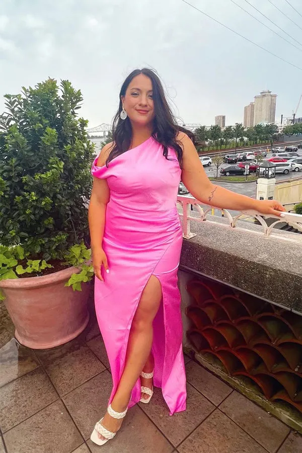 Asymmetrical One Shoulder Blue Bridesmaid Dress with Slit TY0037