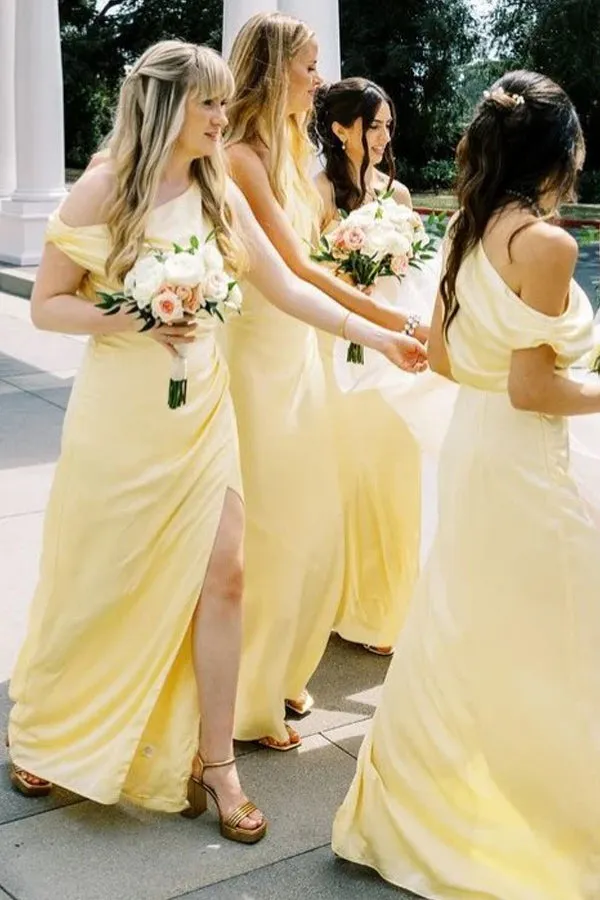 Asymmetrical One Shoulder Blue Bridesmaid Dress with Slit TY0037