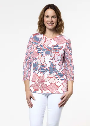 Aztek Sail Red-Blue (8130) ~ Signature 3/4 Sleeve Crew Neck Top