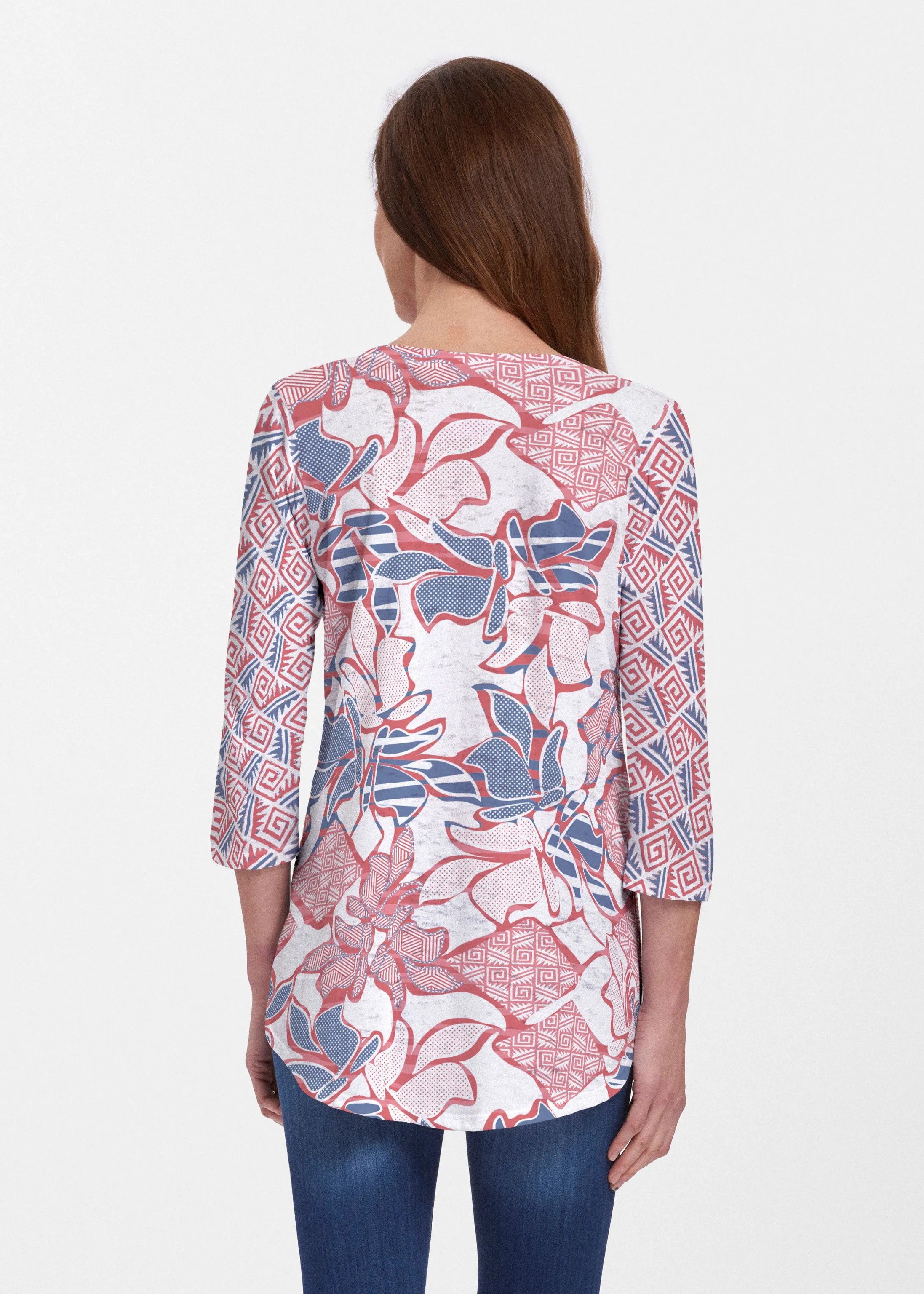 Aztek Sail Red-Blue (8130) ~ V-neck Flowy Tunic