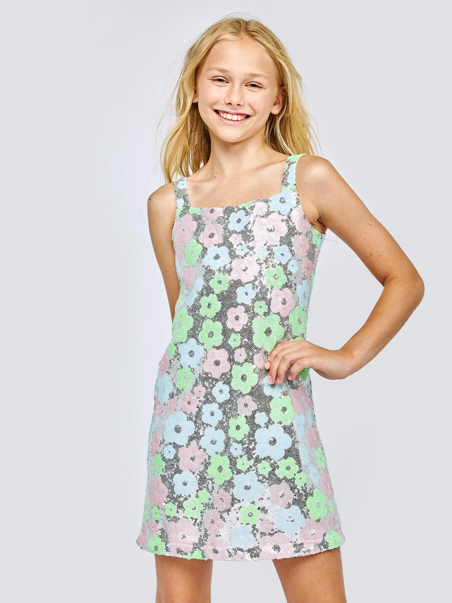 BABY sara- Multi Silver Flower Sequin Dress