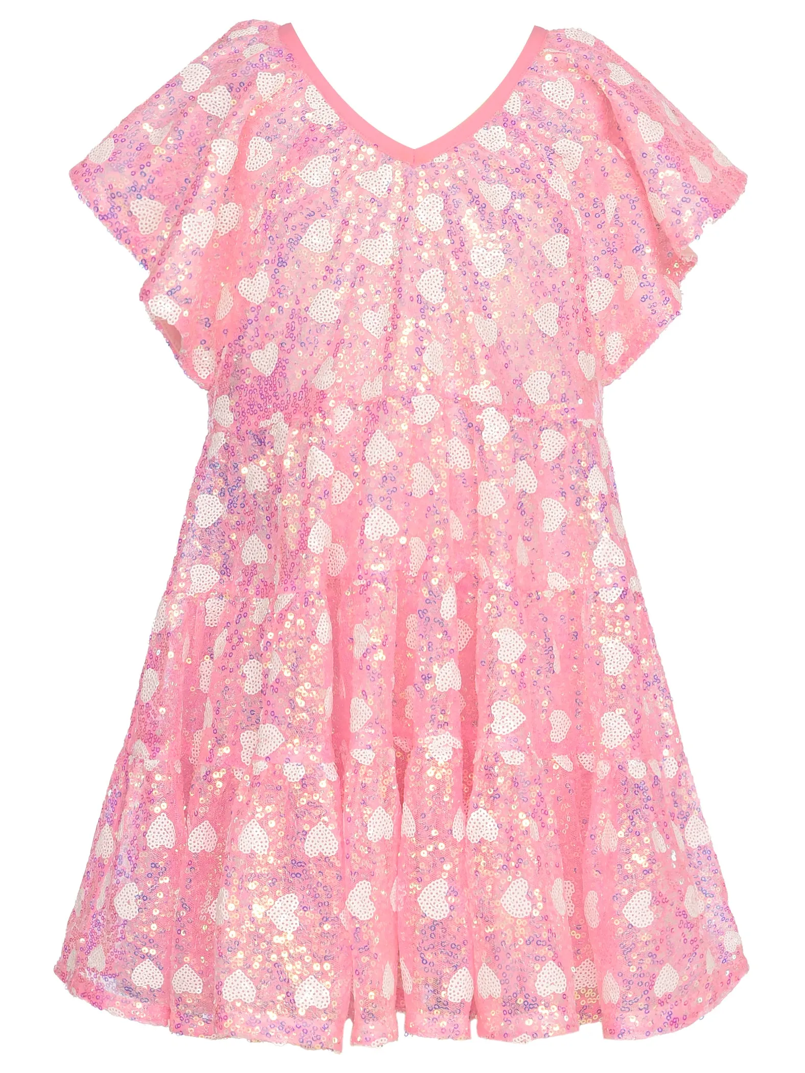 BABY sara- Pink Flutter Sleeve Sequin Dress