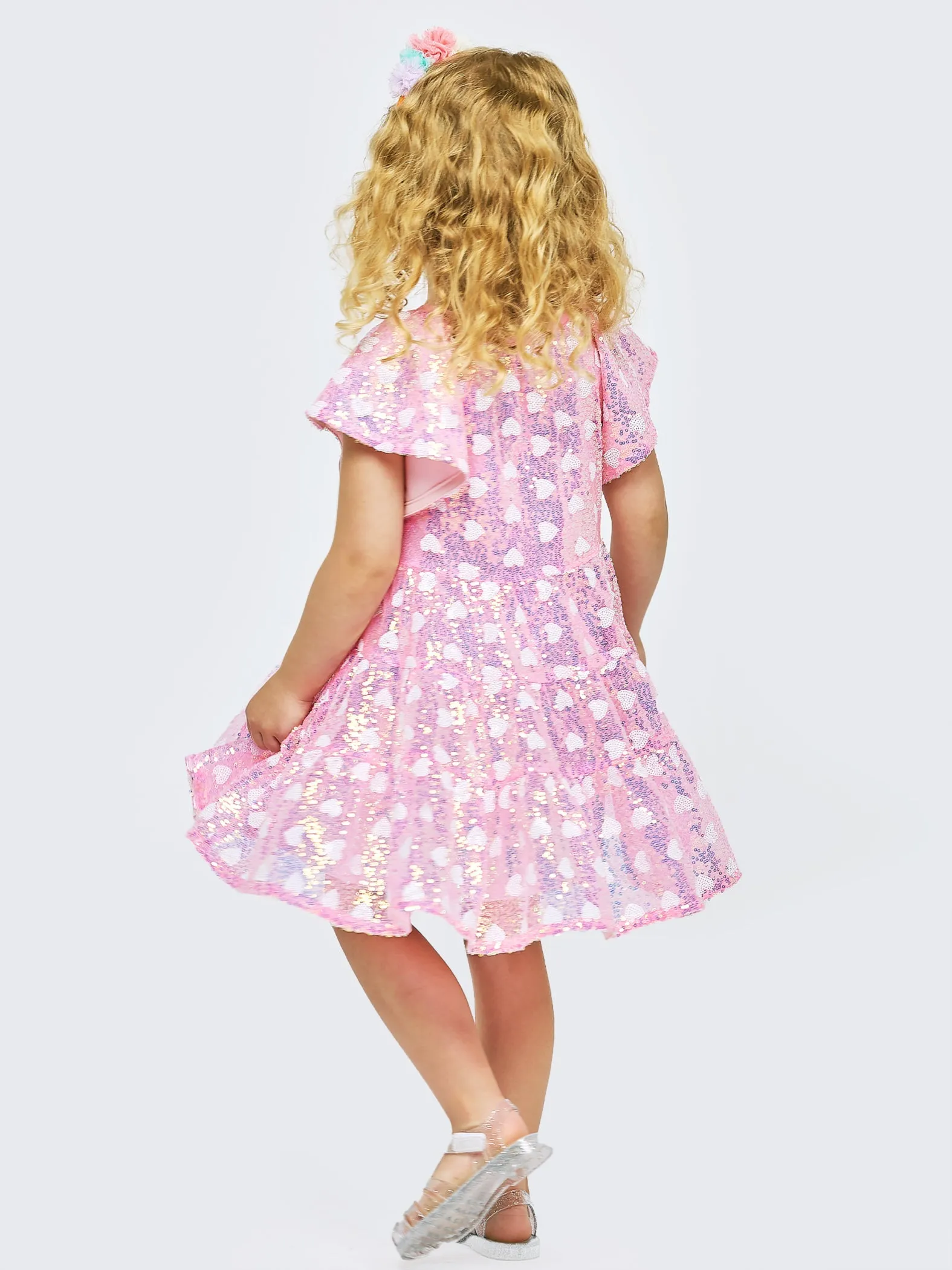 BABY sara- Pink Flutter Sleeve Sequin Dress